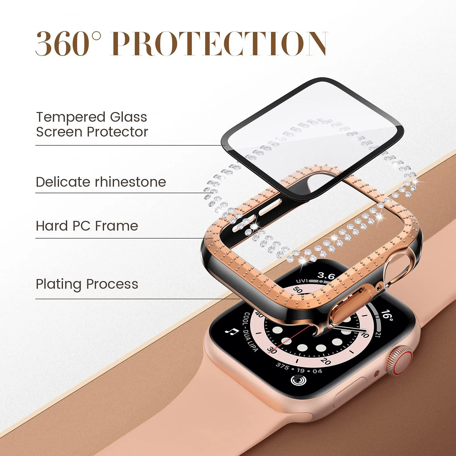 Bling Diamond Apple Watch Case For Series 3 4 5 6 SE 7 8 45/41/40/44/38/42mm  Glass