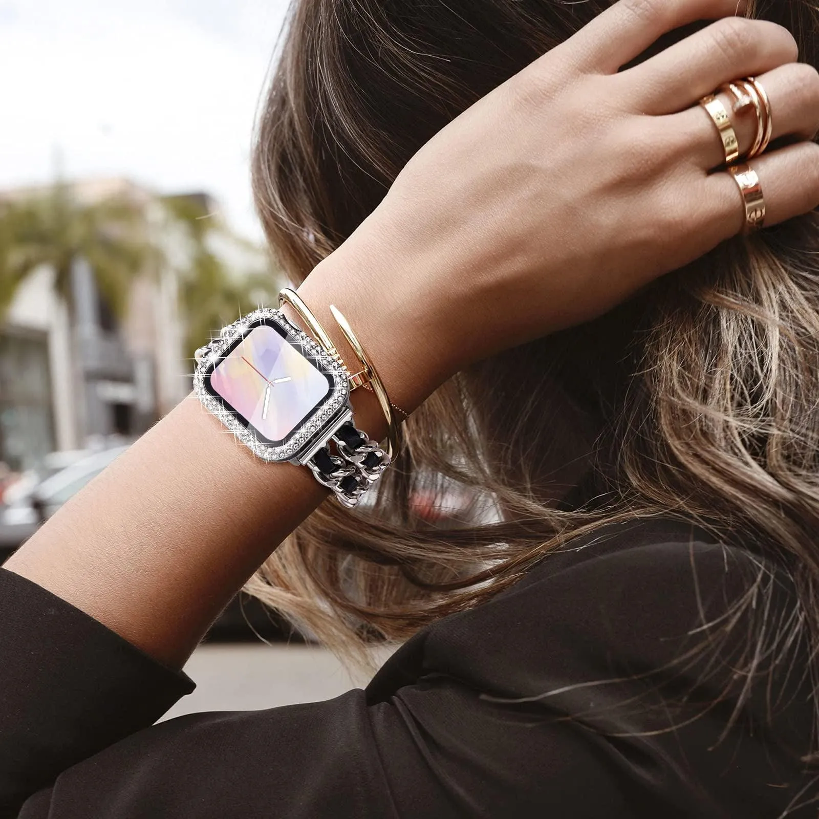 Bling Diamond Apple Watch Case For Series 3 4 5 6 SE 7 8 45/41/40/44/38/42mm  Glass