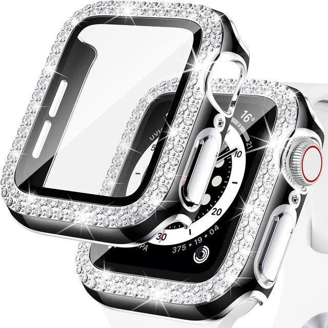 Bling Diamond Apple Watch Case For Series 3 4 5 6 SE 7 8 45/41/40/44/38/42mm  Glass
