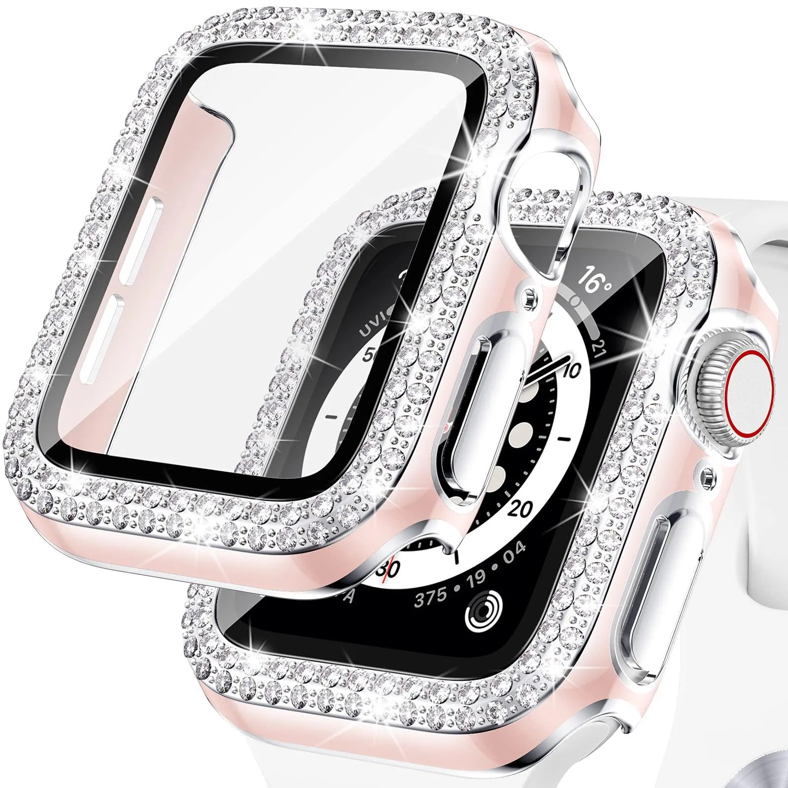 Bling Diamond Apple Watch Case For Series 3 4 5 6 SE 7 8 45/41/40/44/38/42mm  Glass