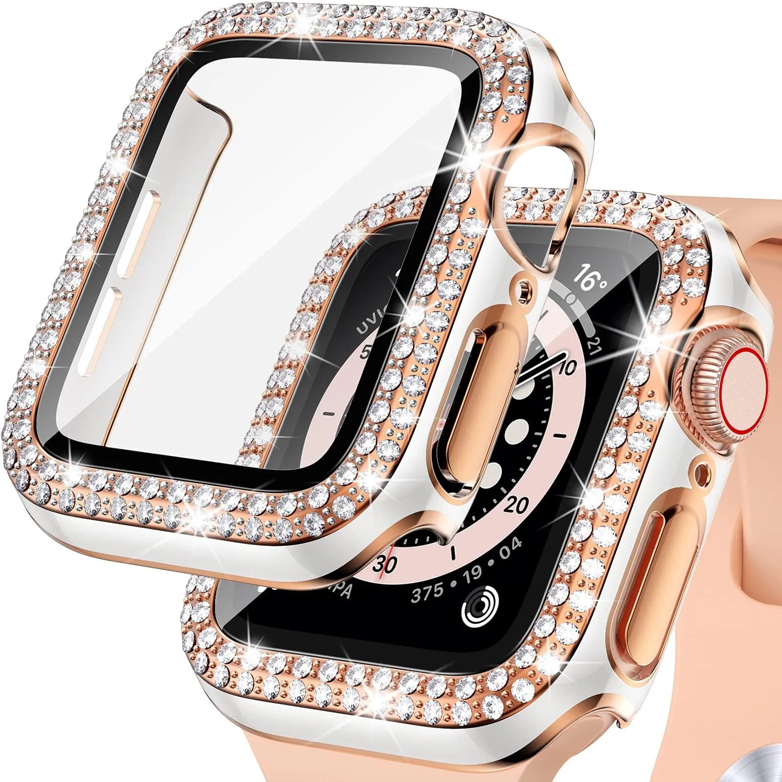 Bling Diamond Apple Watch Case For Series 3 4 5 6 SE 7 8 45/41/40/44/38/42mm  Glass