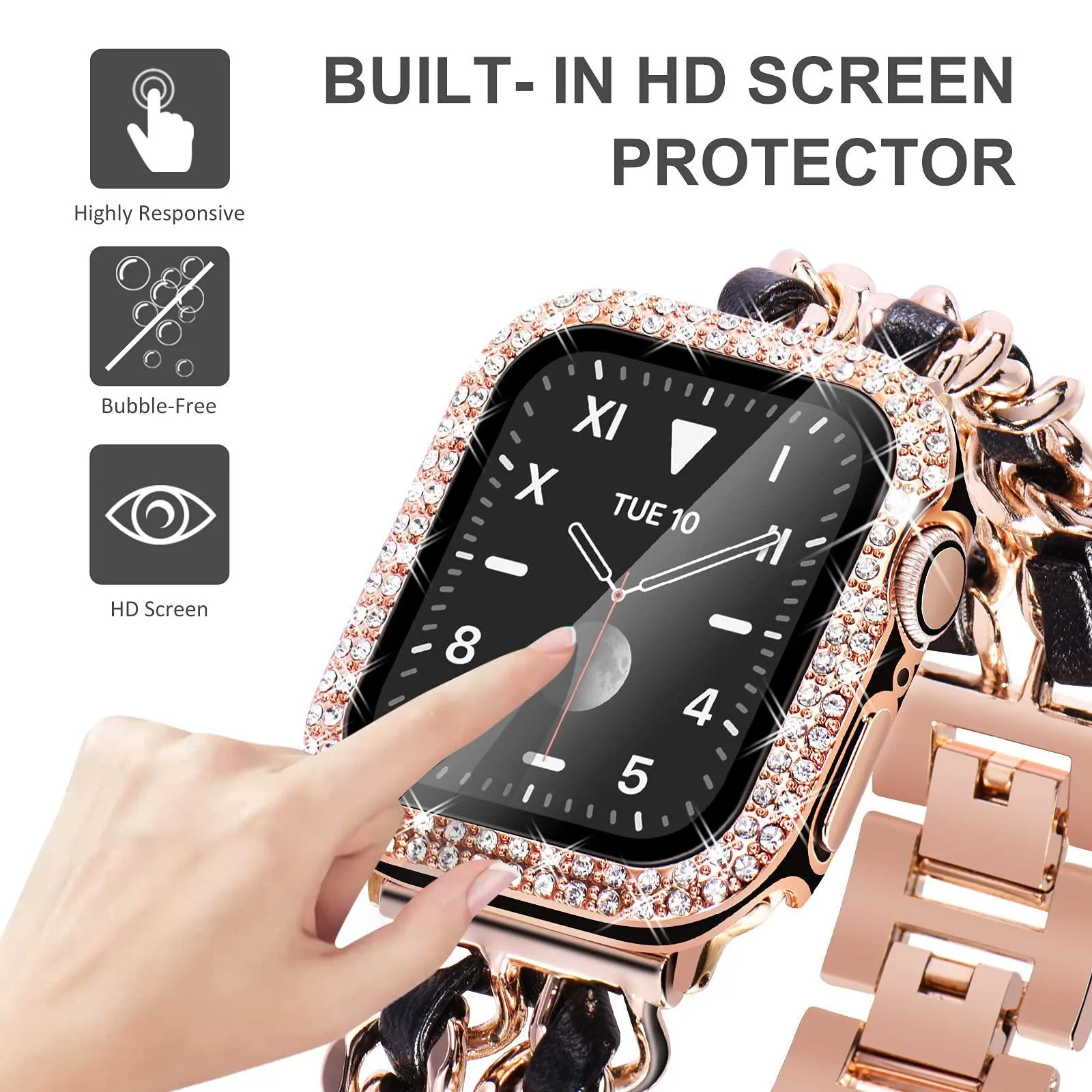 Bling Diamond Apple Watch Case For Series 3 4 5 6 SE 7 8 45/41/40/44/38/42mm  Glass