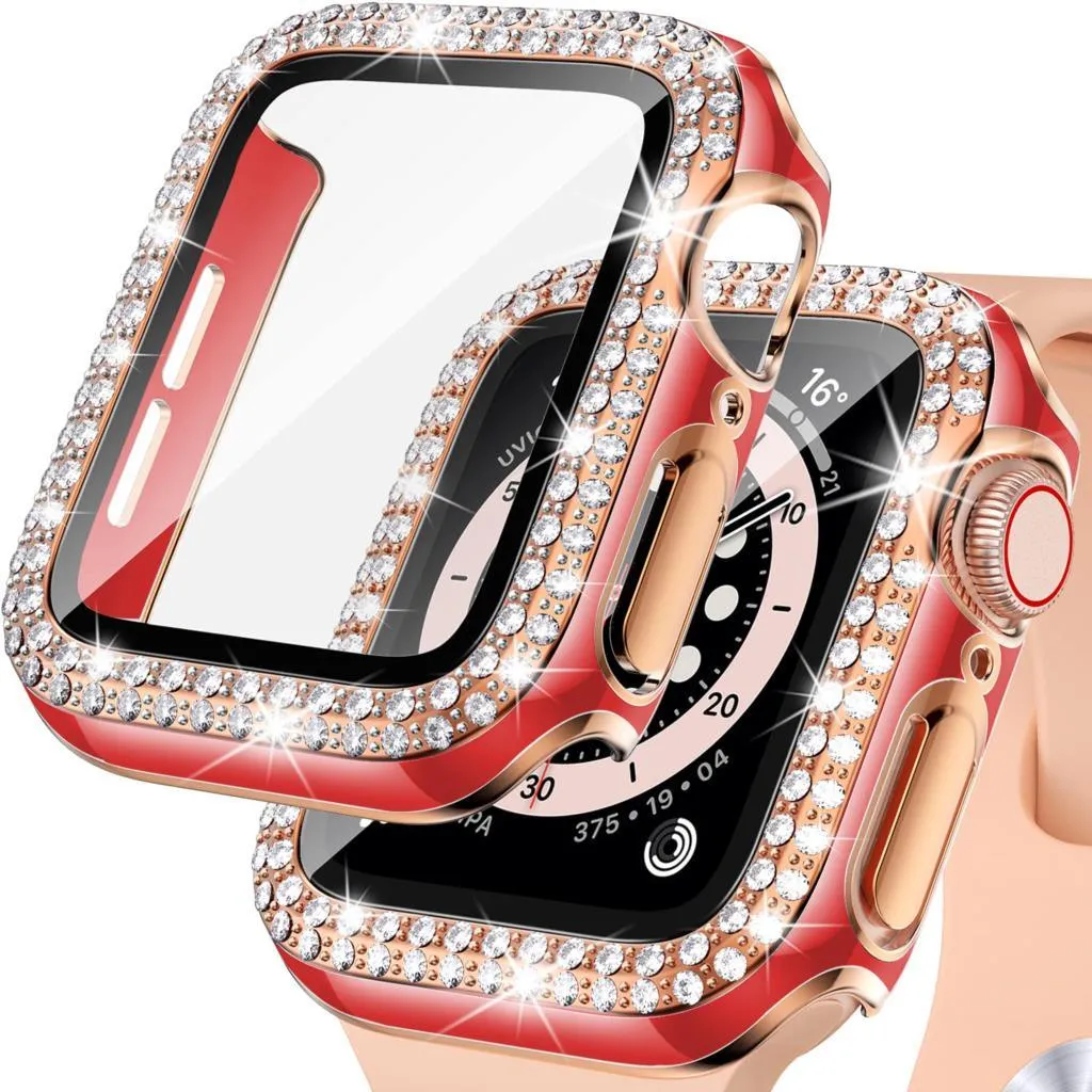 Bling Diamond Apple Watch Case For Series 3 4 5 6 SE 7 8 45/41/40/44/38/42mm  Glass