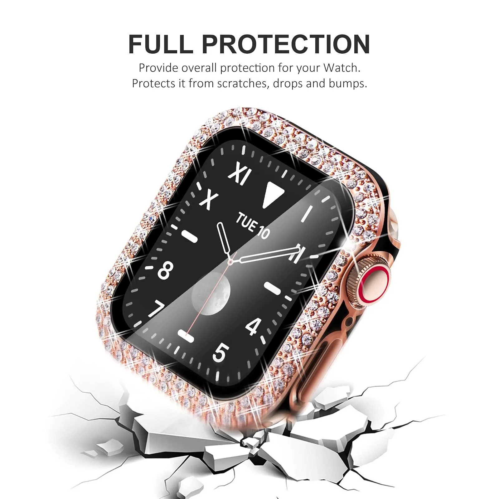 Bling Diamond Apple Watch Case For Series 3 4 5 6 SE 7 8 45/41/40/44/38/42mm  Glass
