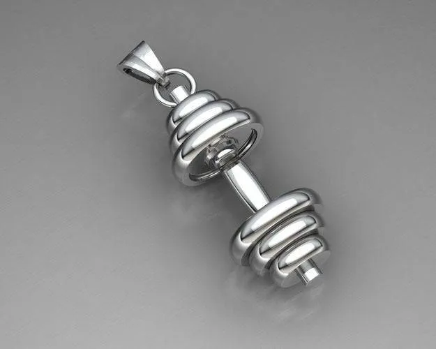 Bulking Up Dumbbell Pendant *10k/14k/18k White, Yellow Rose Green Gold, Gold Plated & Silver* Weights Gym Trainer UFC Boxing Charm Necklace