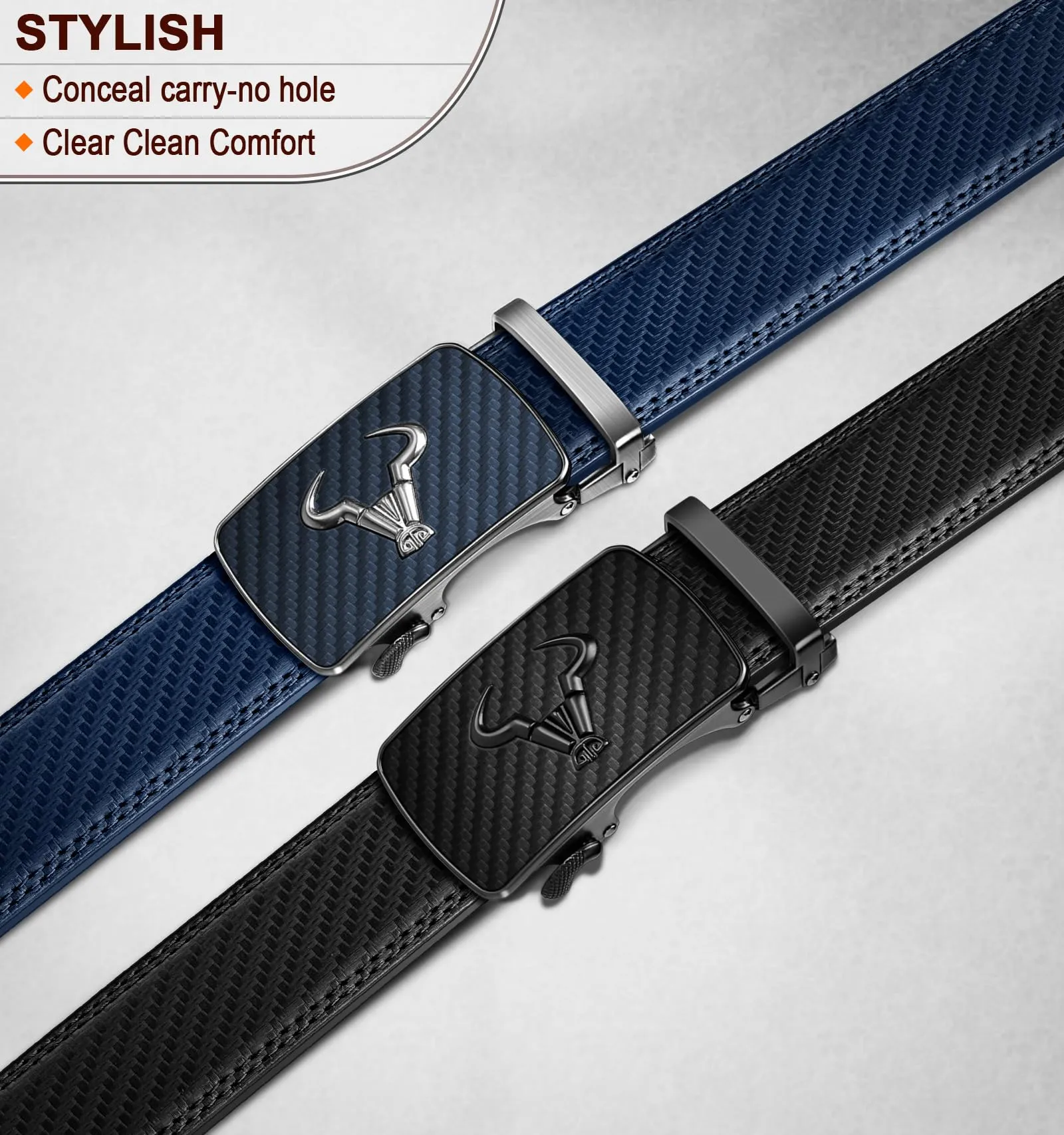 BULLIANT Men belt 2Pack,Leather Ratchet Belt for Gift Men Dress Casual Jeans 1 3/8",Cut for Fit(Black/Purplish Blue,32"-38" Waist Adjustable)