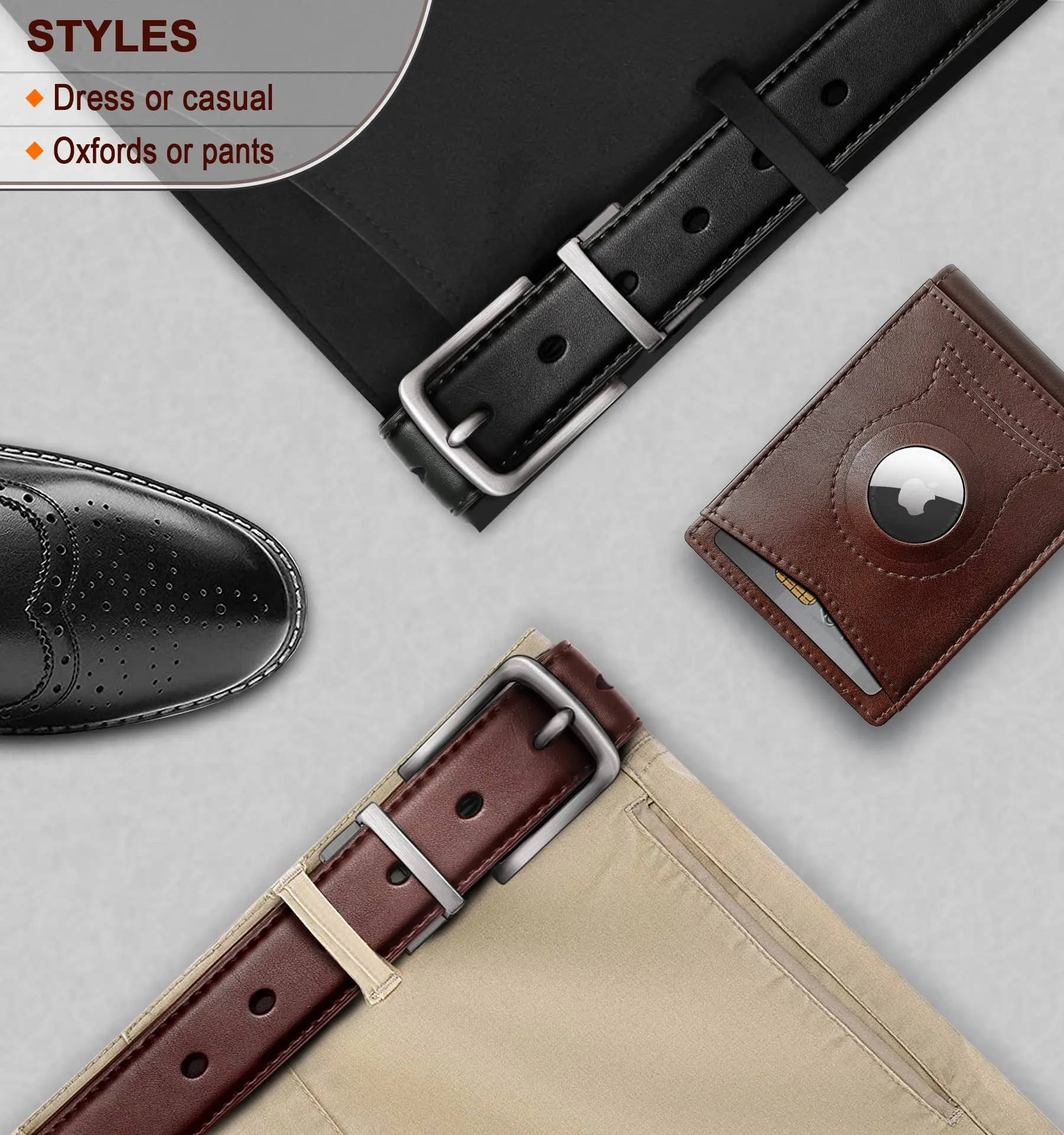 BULLIANT Men's Belt,Reversible Belt 1.25" For Gift Mens Casual Golf Dress pants shirts,One Reverse For 2 Sides(Black/Light Brown,38"-40" Waist Adjustable)