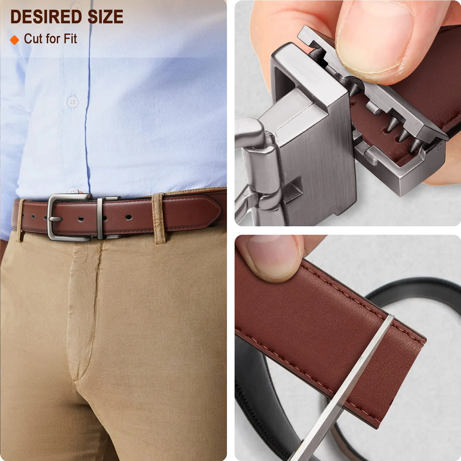 BULLIANT Men's Belt,Reversible Belt 1.25" For Gift Mens Casual Golf Dress pants shirts,One Reverse For 2 Sides(Black/Light Brown,38"-40" Waist Adjustable)