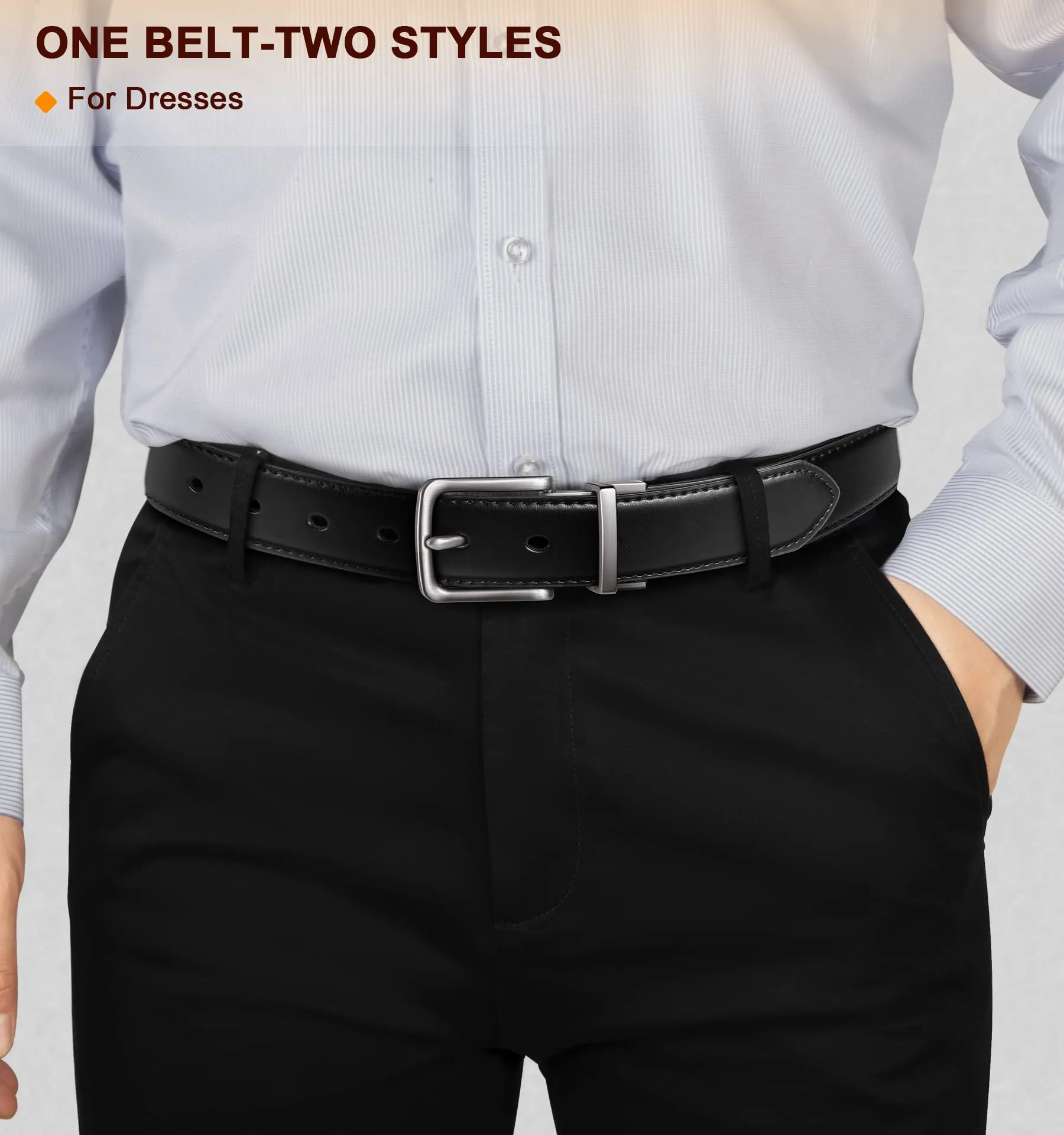 BULLIANT Men's Belt,Reversible Belt 1.25" For Gift Mens Casual Golf Dress pants shirts,One Reverse For 2 Sides(Black/Light Brown,38"-40" Waist Adjustable)