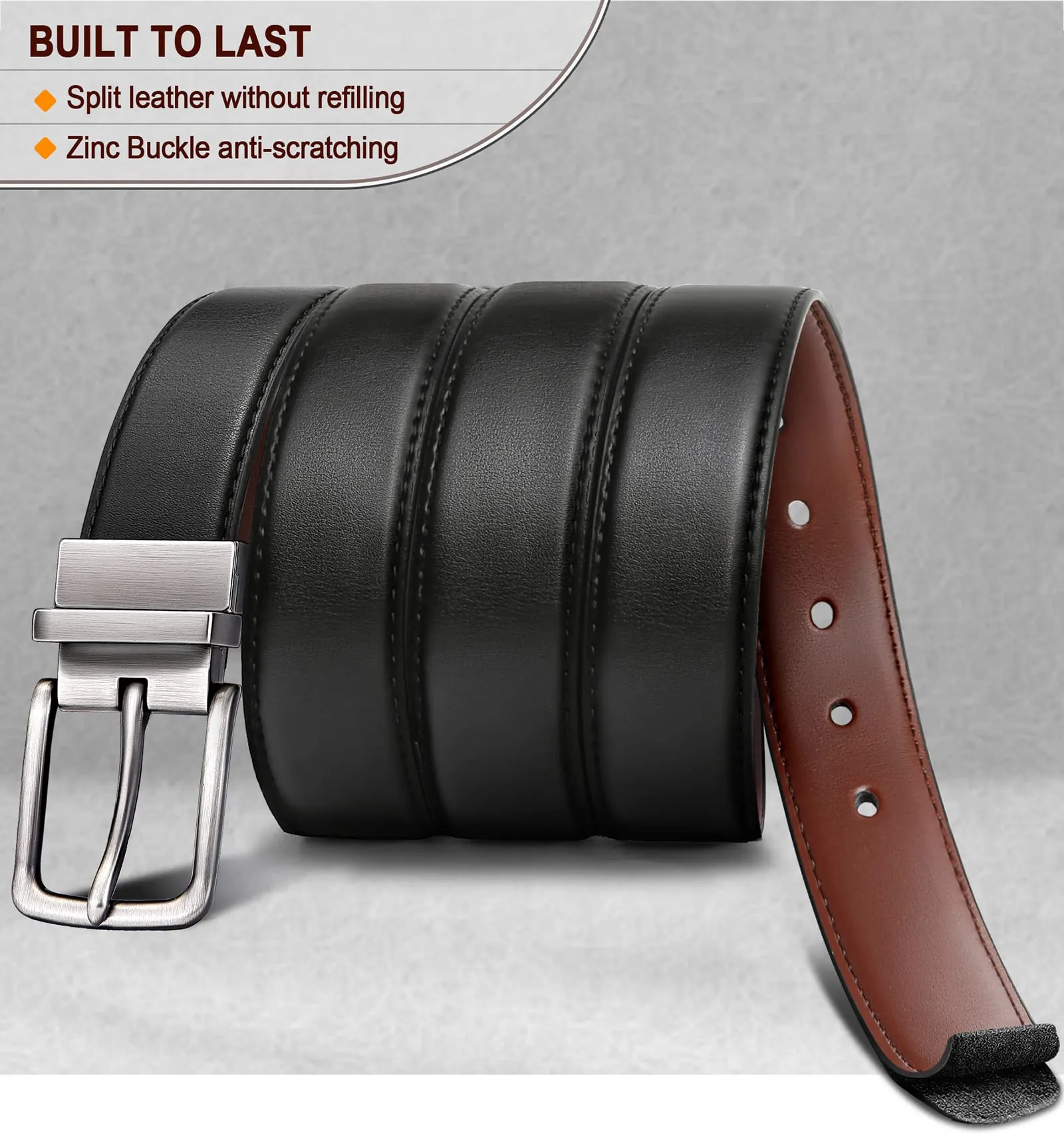 BULLIANT Men's Belt,Reversible Belt 1.25" For Gift Mens Casual Golf Dress pants shirts,One Reverse For 2 Sides(Black/Light Brown,38"-40" Waist Adjustable)