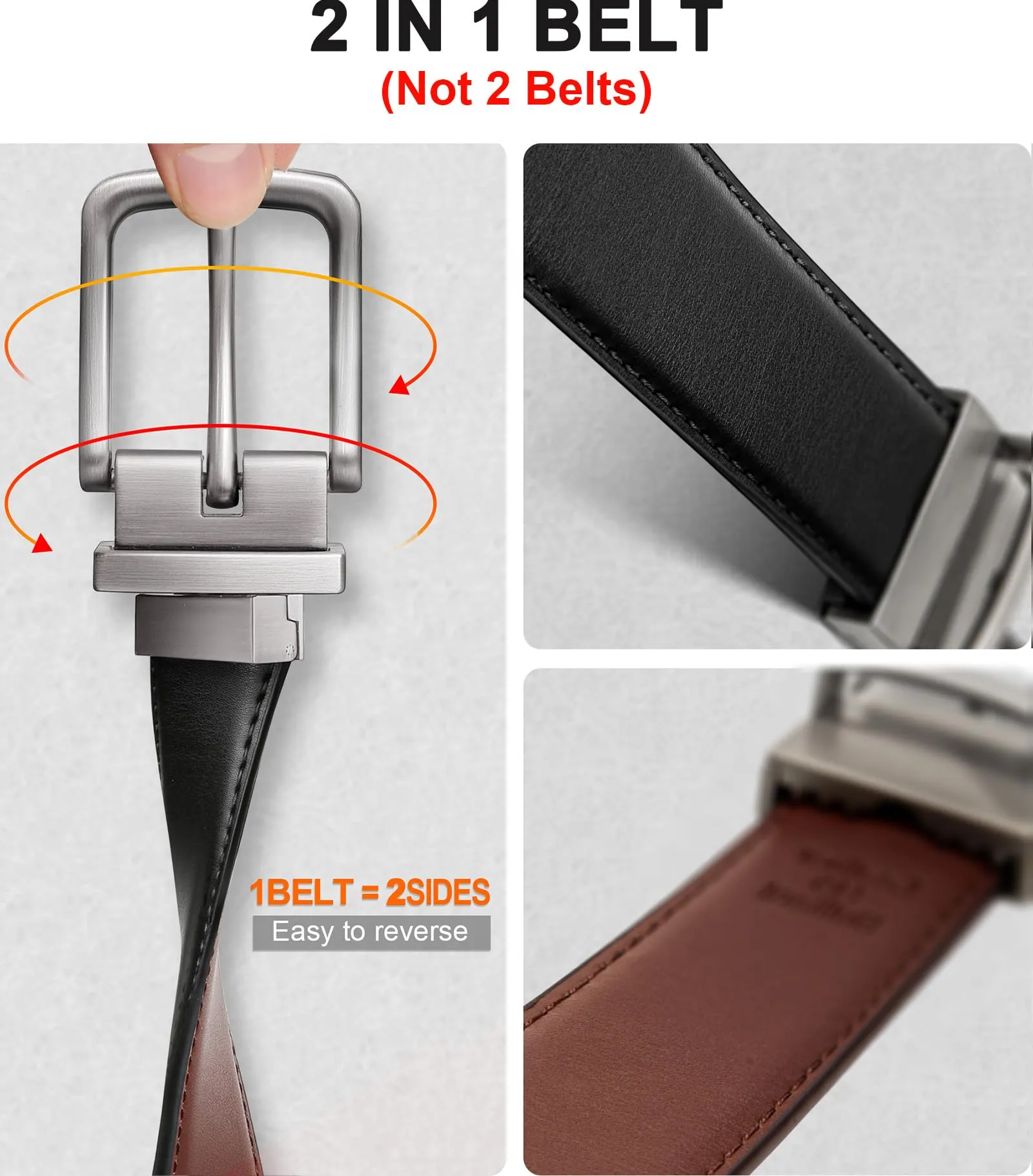 BULLIANT Men's Belt,Reversible Belt 1.25" For Gift Mens Casual Golf Dress pants shirts,One Reverse For 2 Sides(Black/Light Brown,38"-40" Waist Adjustable)