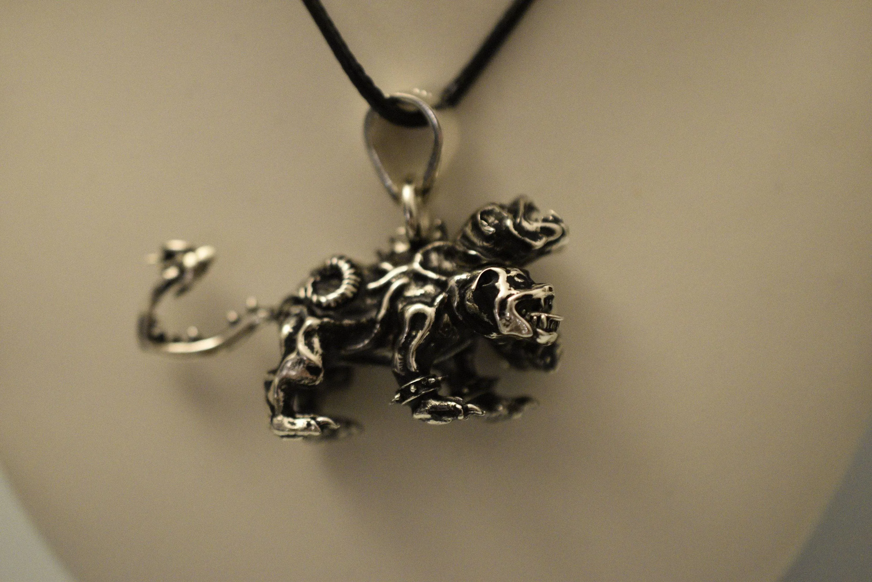 Cerberus Pendant *10k/14k/18k White, Yellow, Rose, Green Gold, Gold Plated & Silver* Hell Hound Dog Gothic Punk Biker Demon Charm Necklace