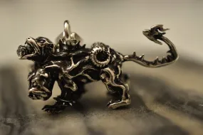Cerberus Pendant *10k/14k/18k White, Yellow, Rose, Green Gold, Gold Plated & Silver* Hell Hound Dog Gothic Punk Biker Demon Charm Necklace