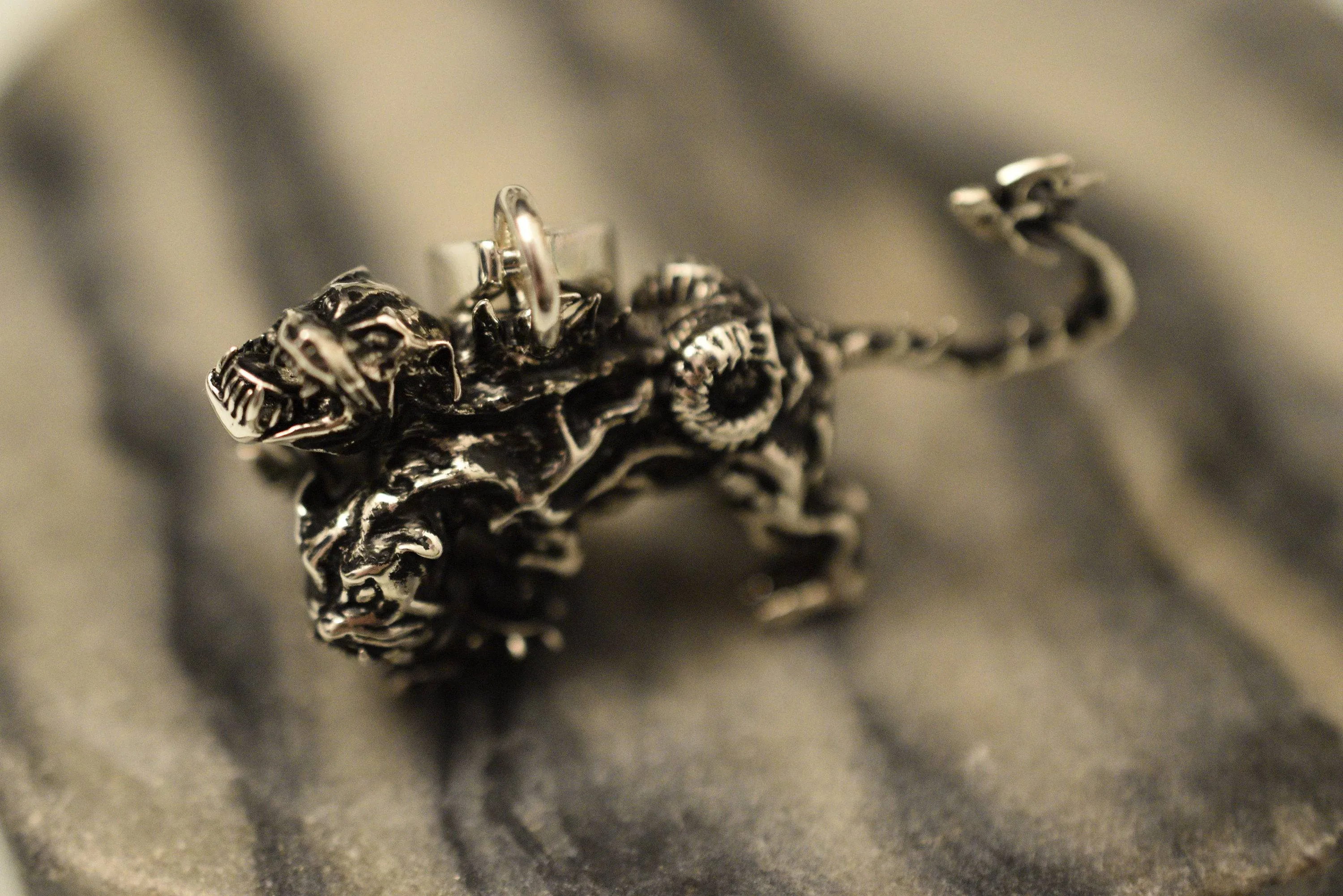 Cerberus Pendant *10k/14k/18k White, Yellow, Rose, Green Gold, Gold Plated & Silver* Hell Hound Dog Gothic Punk Biker Demon Charm Necklace