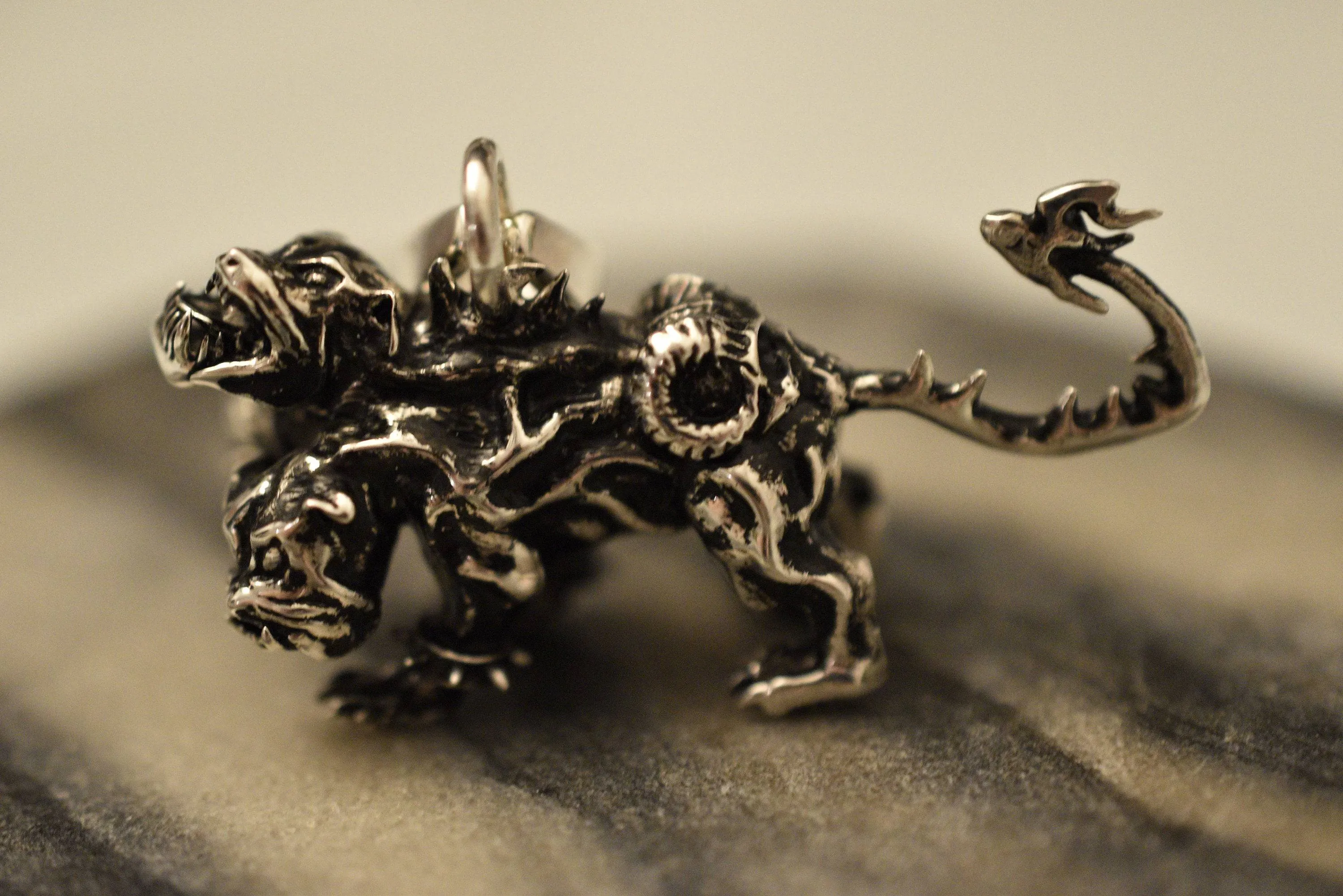 Cerberus Pendant *10k/14k/18k White, Yellow, Rose, Green Gold, Gold Plated & Silver* Hell Hound Dog Gothic Punk Biker Demon Charm Necklace