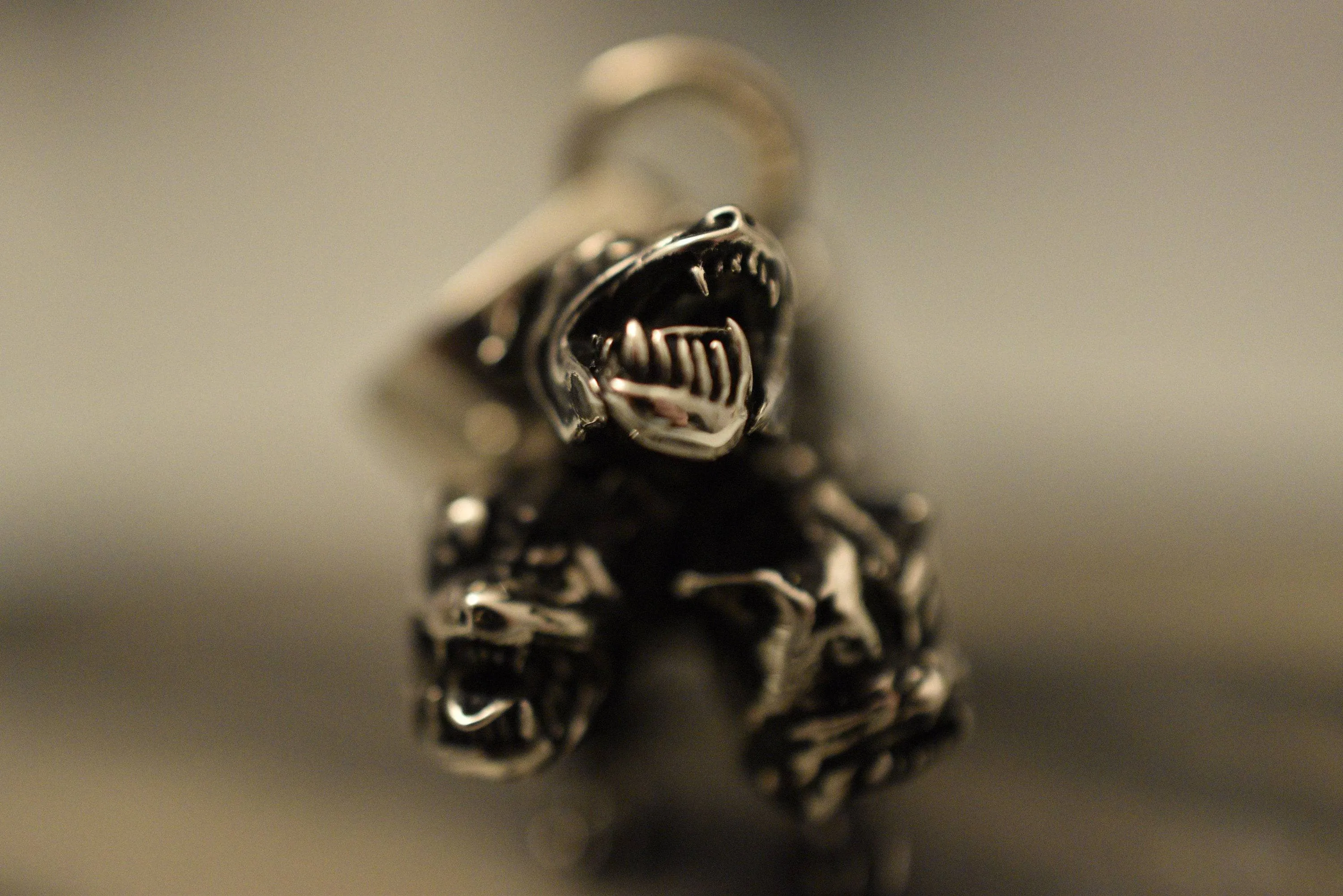 Cerberus Pendant *10k/14k/18k White, Yellow, Rose, Green Gold, Gold Plated & Silver* Hell Hound Dog Gothic Punk Biker Demon Charm Necklace