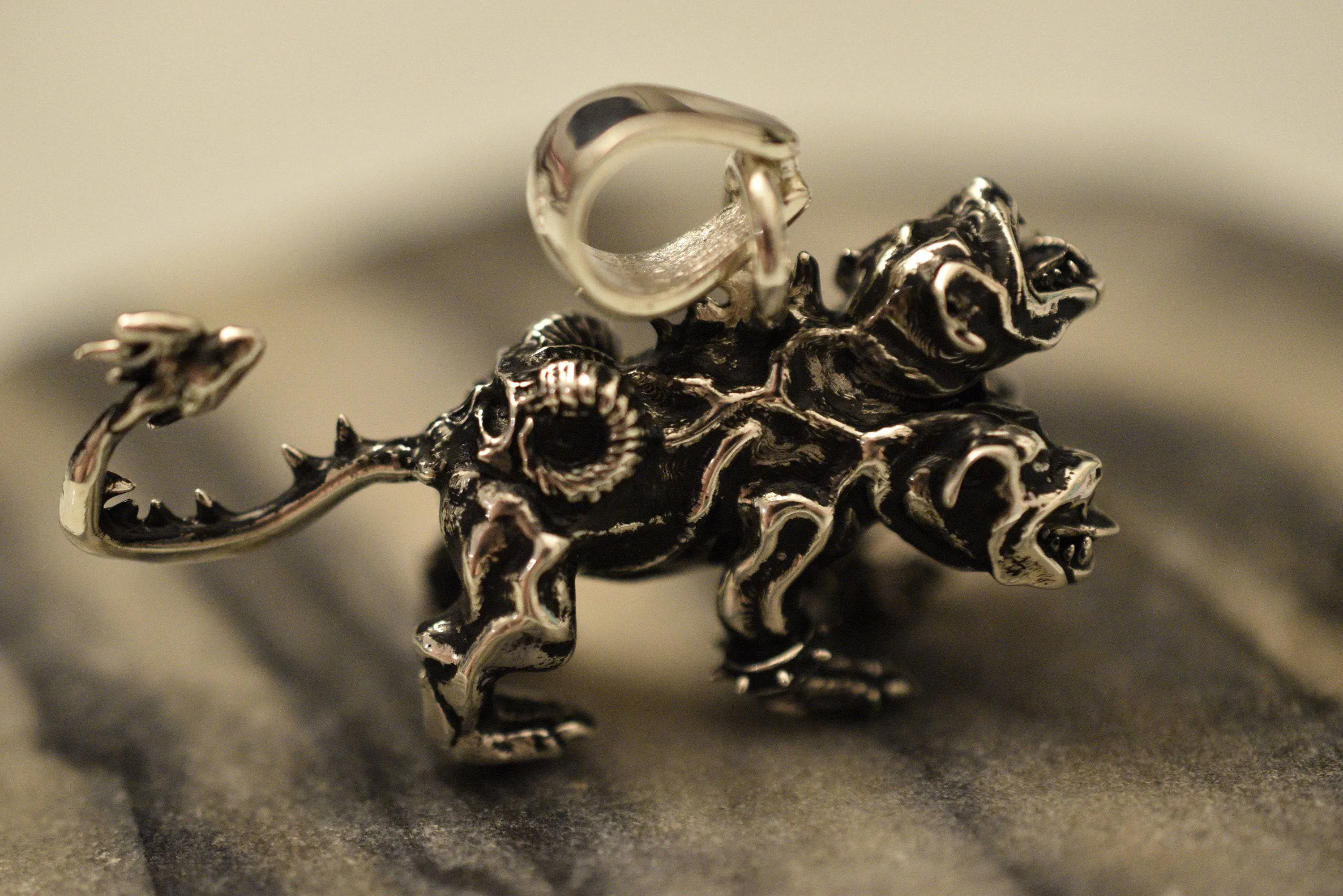 Cerberus Pendant *10k/14k/18k White, Yellow, Rose, Green Gold, Gold Plated & Silver* Hell Hound Dog Gothic Punk Biker Demon Charm Necklace