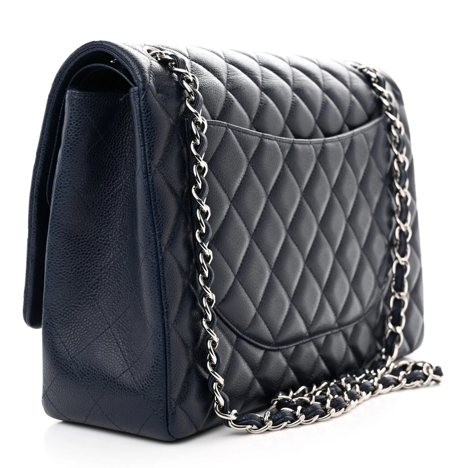 CHANEL CAVIAR QUILTED MAXI DOUBLE FLAP BAG IN NAVY