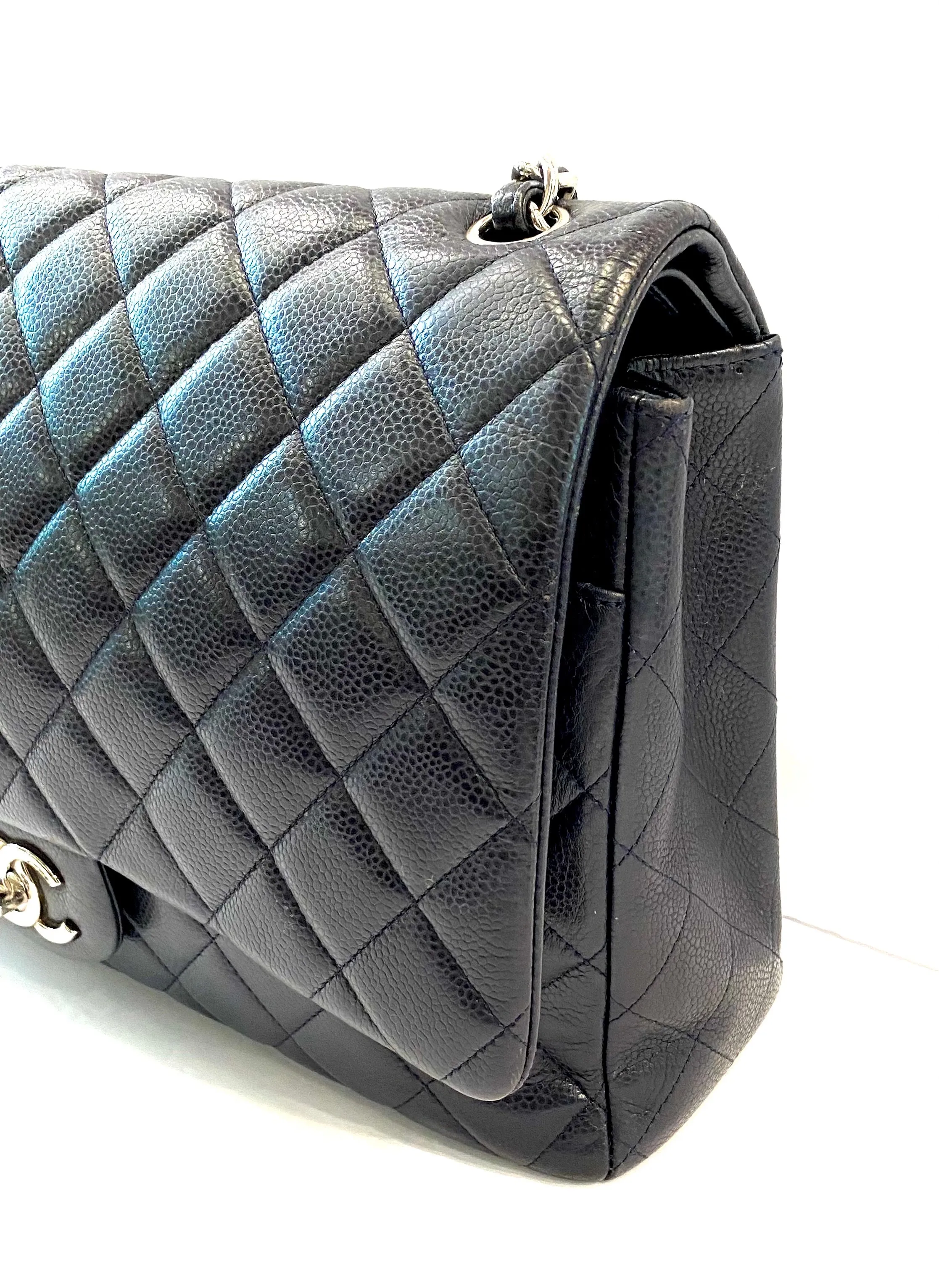 CHANEL CAVIAR QUILTED MAXI DOUBLE FLAP BAG IN NAVY
