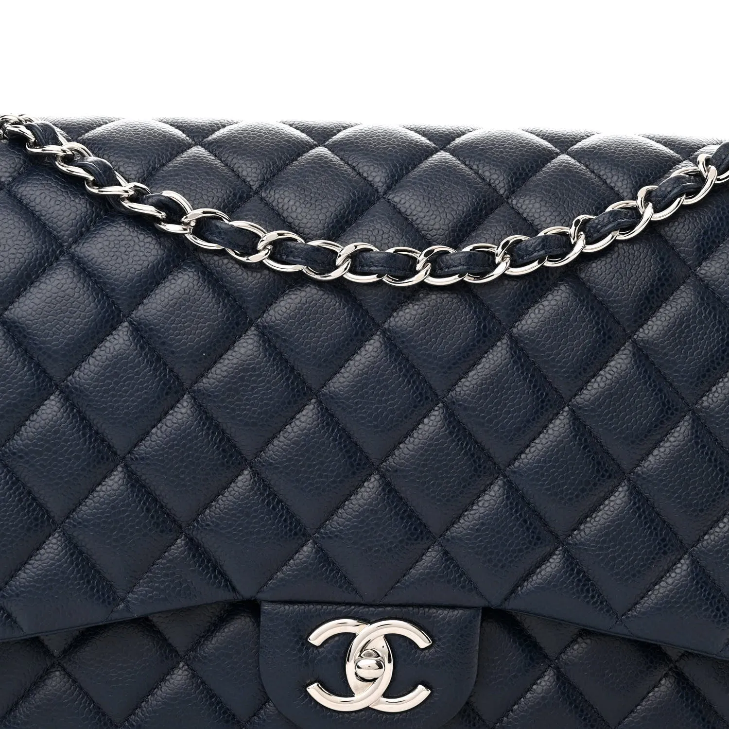 CHANEL CAVIAR QUILTED MAXI DOUBLE FLAP BAG IN NAVY
