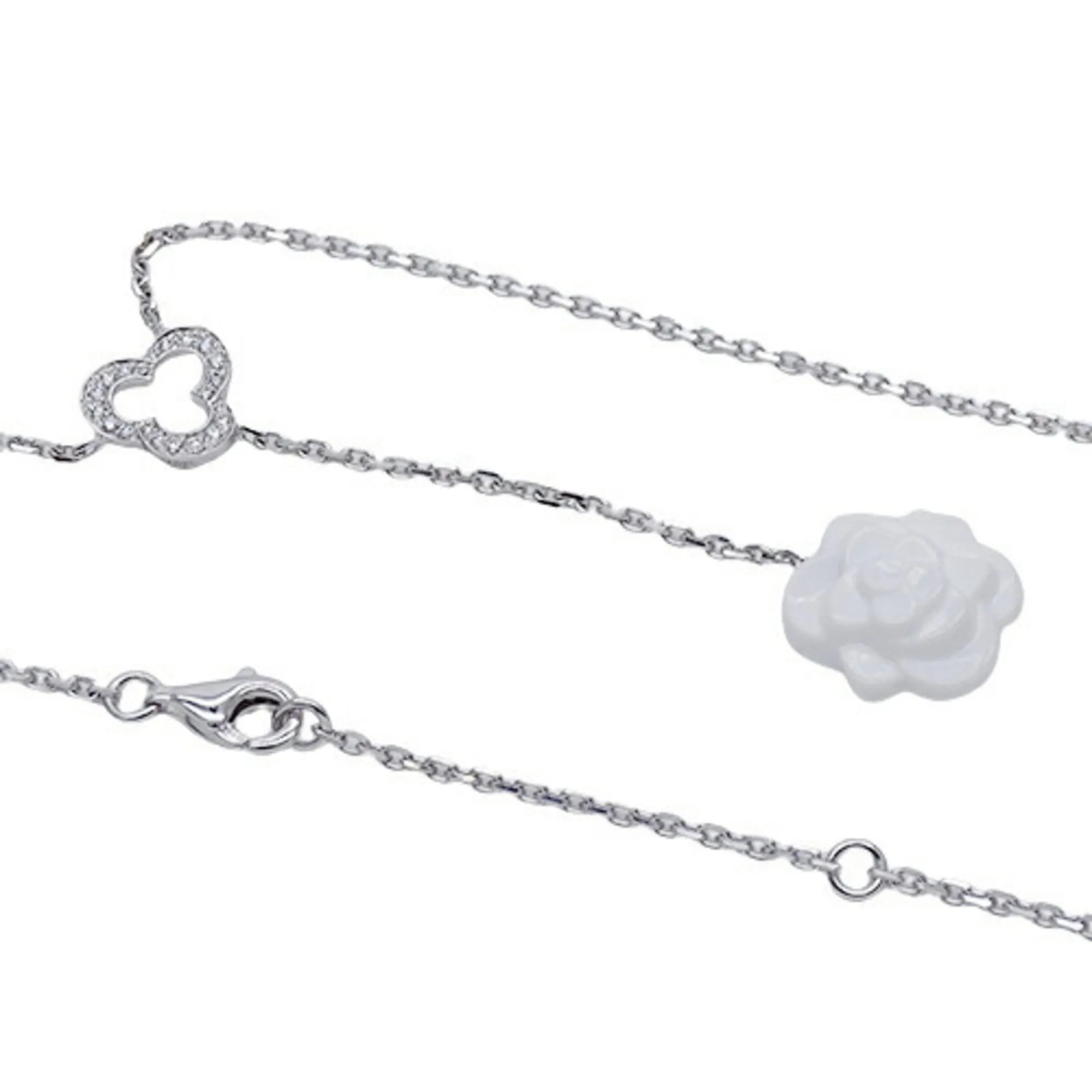 CHANEL Necklace Women's 750WG Diamond Camellia White Gold J2934 Polished