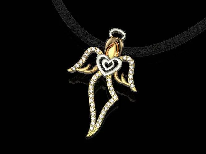 Charmeine Angel Pendant *Moissanite With 10k/14k/18k White, Yellow, Rose, Green Gold, Gold Plated & Silver* Heart Wings Christ Charm Gift