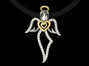 Charmeine Angel Pendant *Moissanite With 10k/14k/18k White, Yellow, Rose, Green Gold, Gold Plated & Silver* Heart Wings Christ Charm Gift