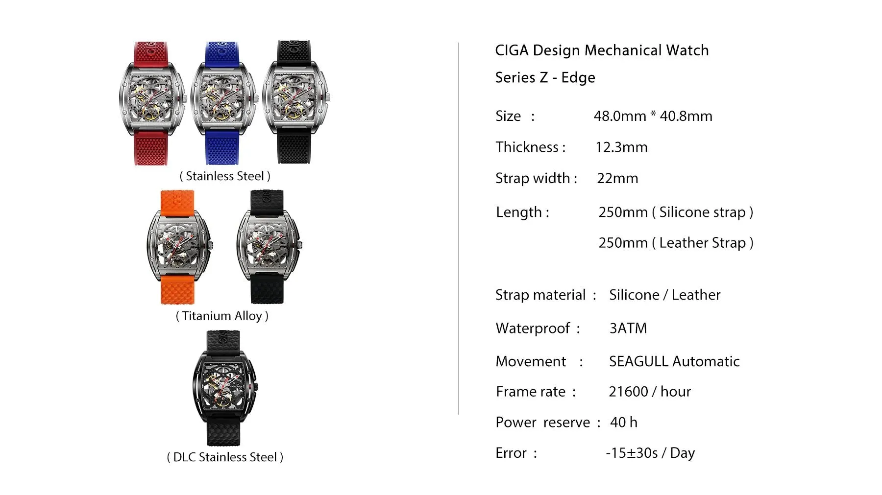 CIGA Design Watch Series Z Edge Titanium Founder Edition Extra Milanese Straps