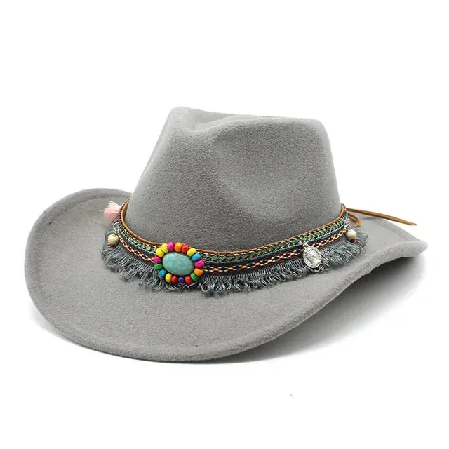 Classic Western Cowboy Hat Solid Color Jazz Style