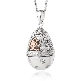 Clogau Sterling Silver White Topaz Floral Egg Locket
