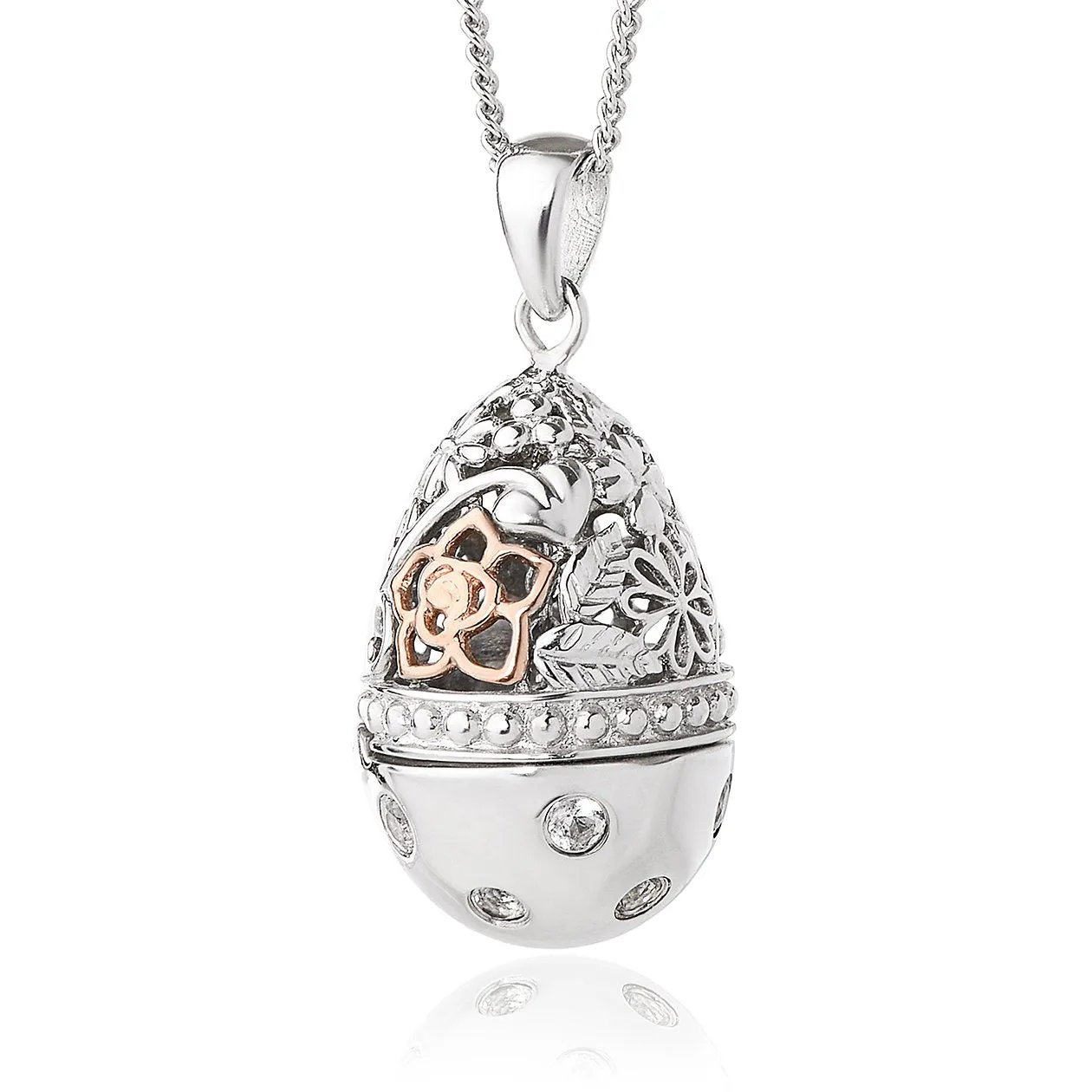 Clogau Sterling Silver White Topaz Floral Egg Locket