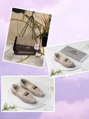 COMBO DEAL - COACH CROSS BODY BAG & COACH FLAT PUMPS - BEIGE