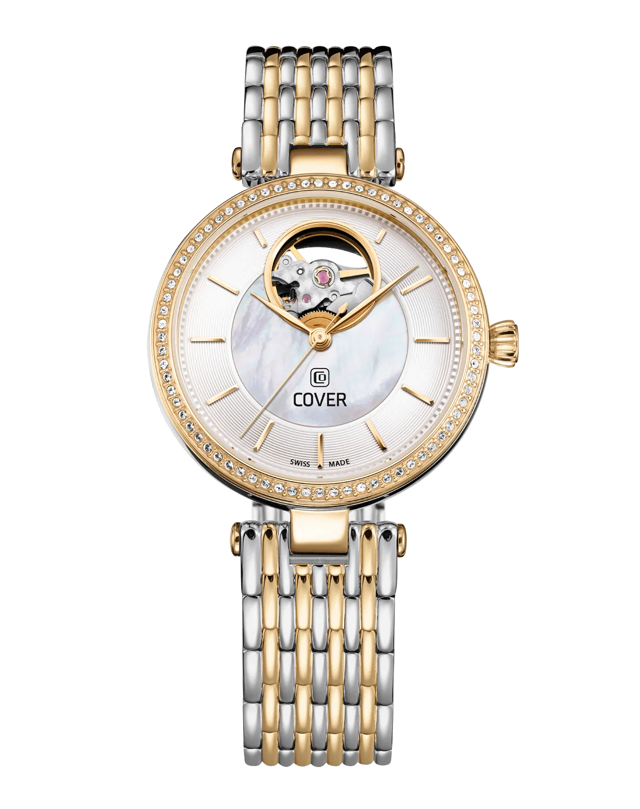 COVER Concerta Open Heart Automatic Watch Crystals White Pearl, Bicolor