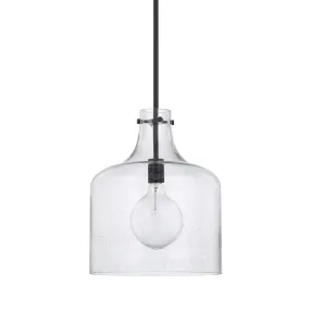 Crawford One Light Pendant Seeded Glass - Matte Black