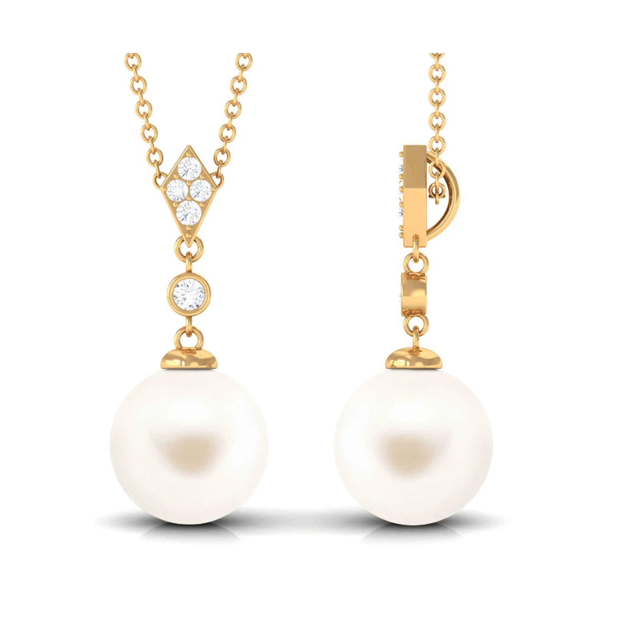 Cultured White Pearl Drop Pendant with Diamond