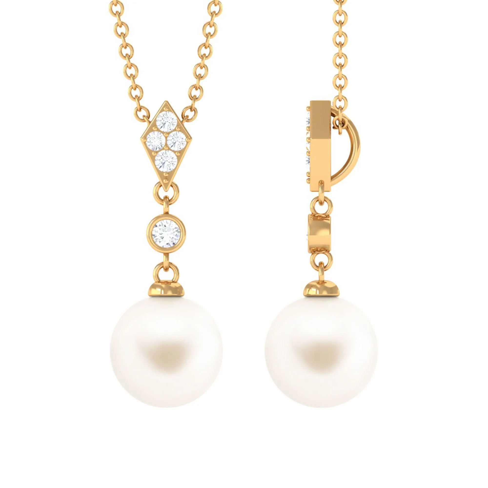Cultured White Pearl Drop Pendant with Diamond
