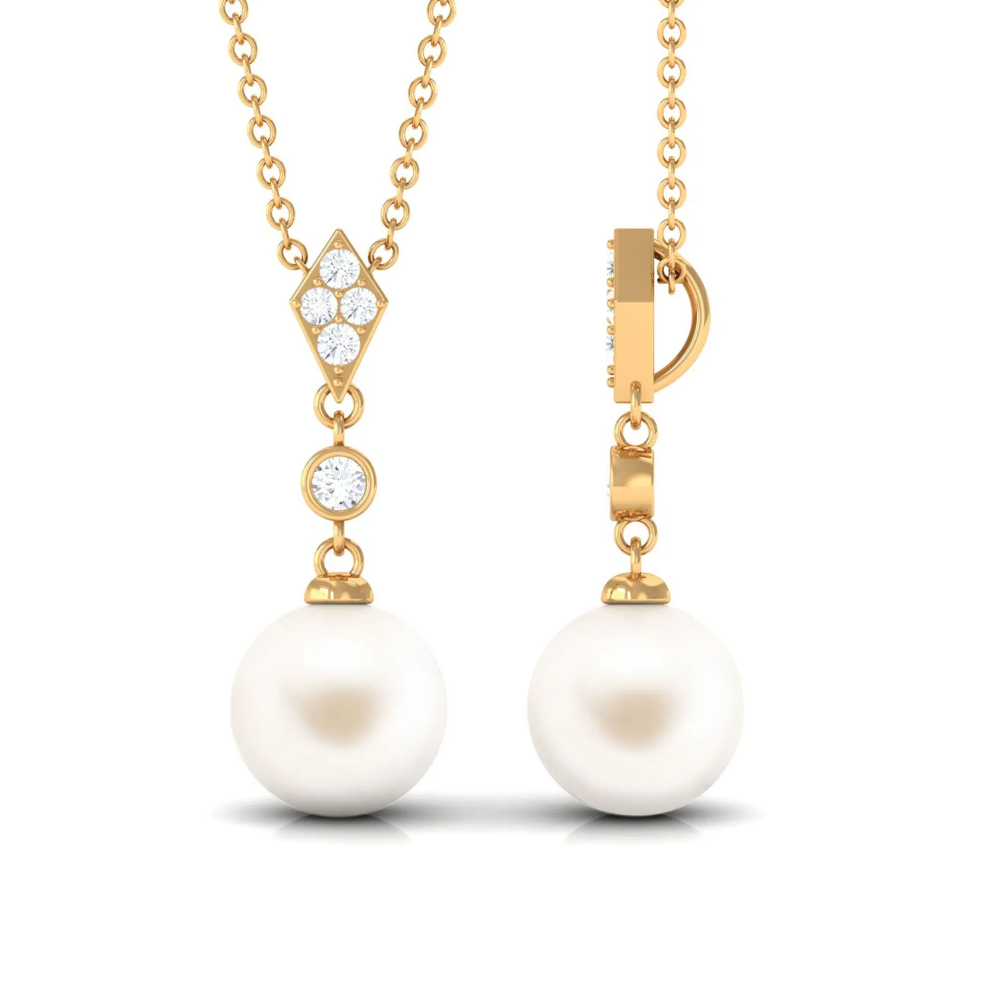 Cultured White Pearl Drop Pendant with Diamond