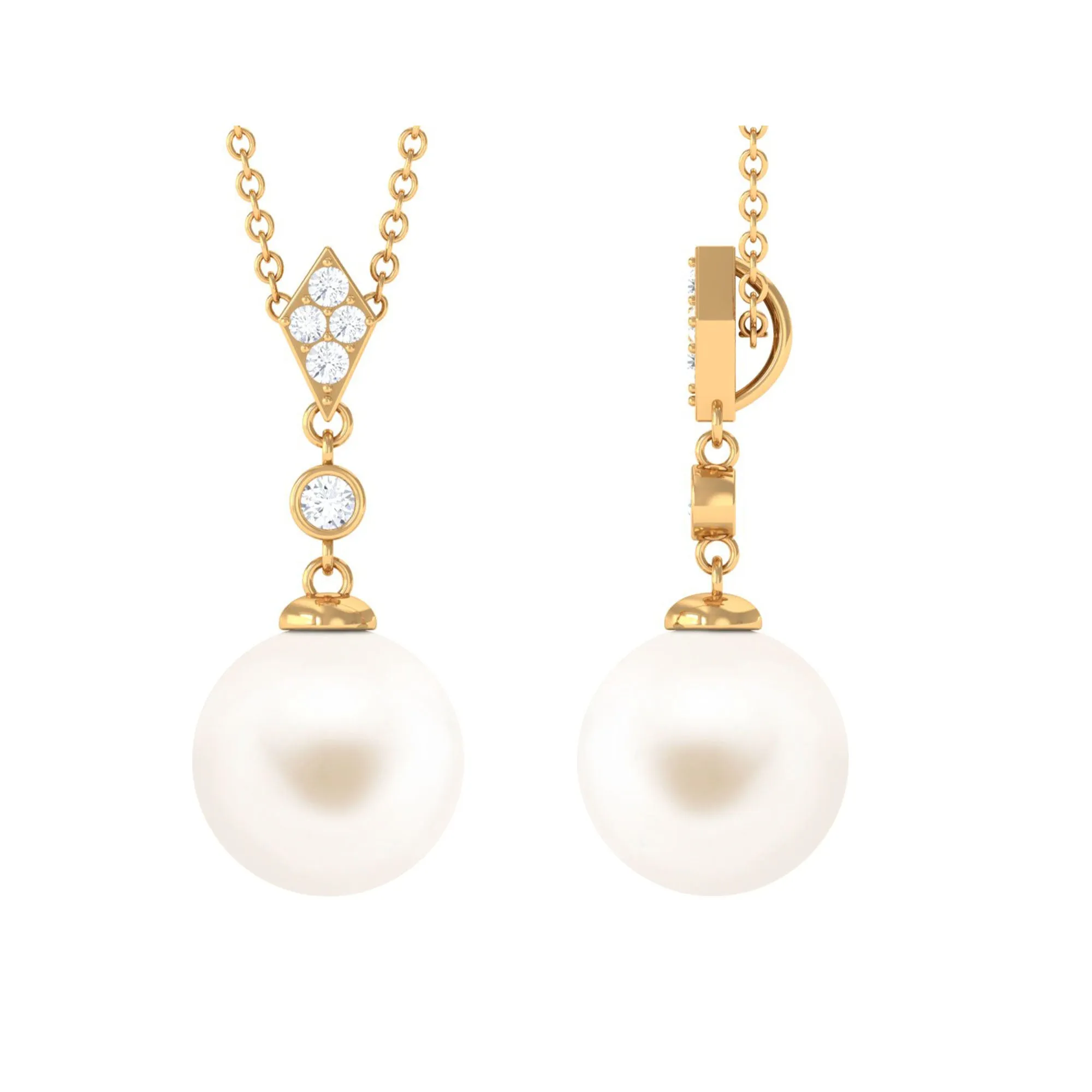 Cultured White Pearl Drop Pendant with Diamond