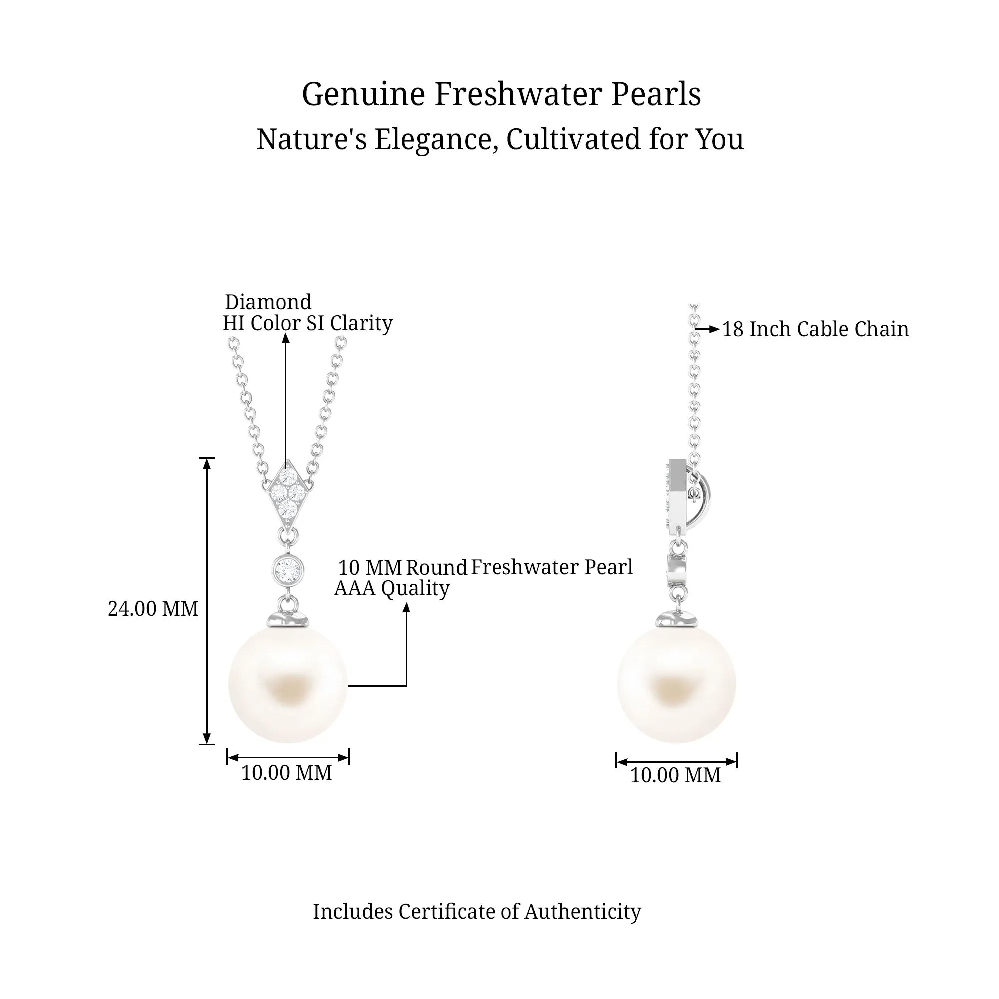 Cultured White Pearl Drop Pendant with Diamond