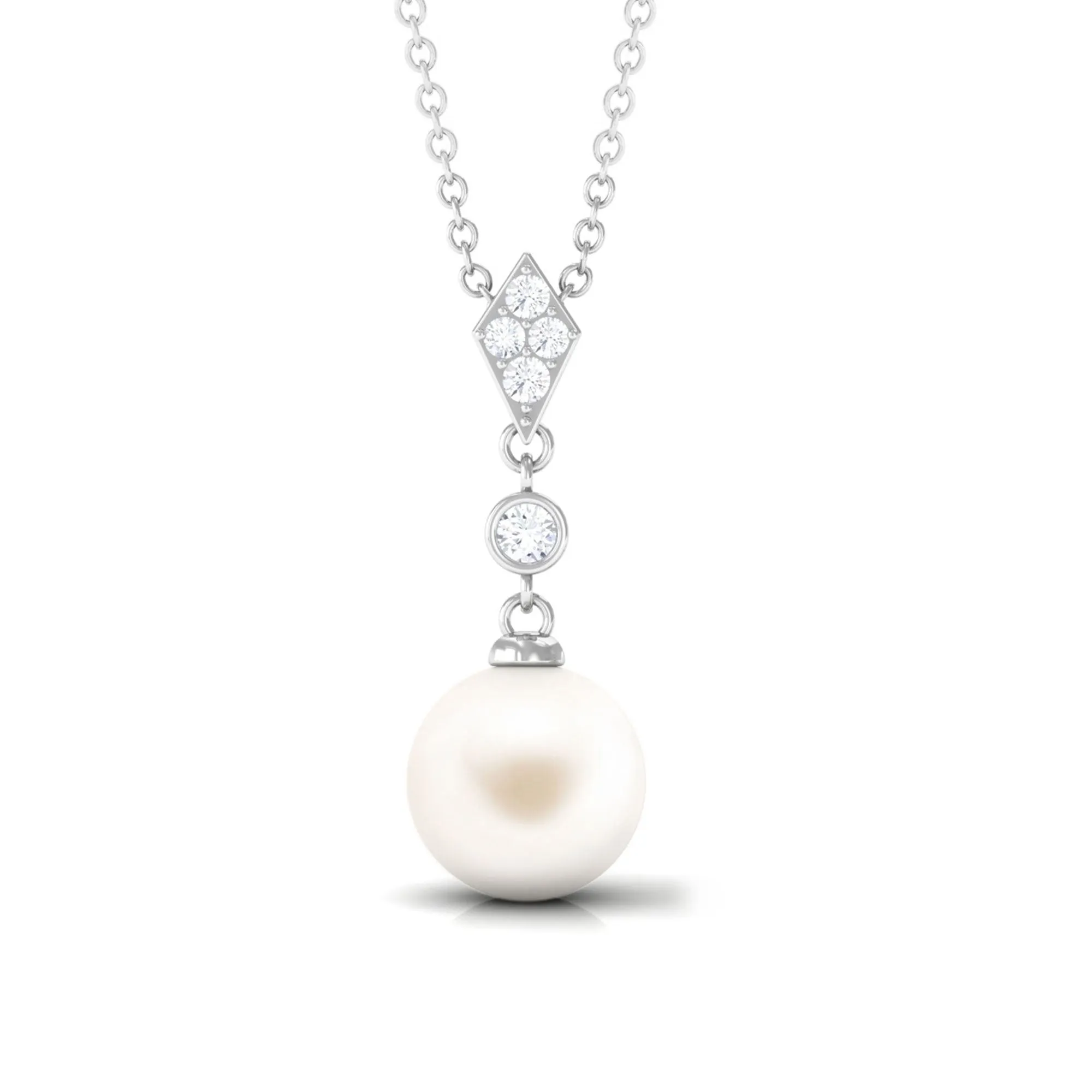 Cultured White Pearl Drop Pendant with Diamond