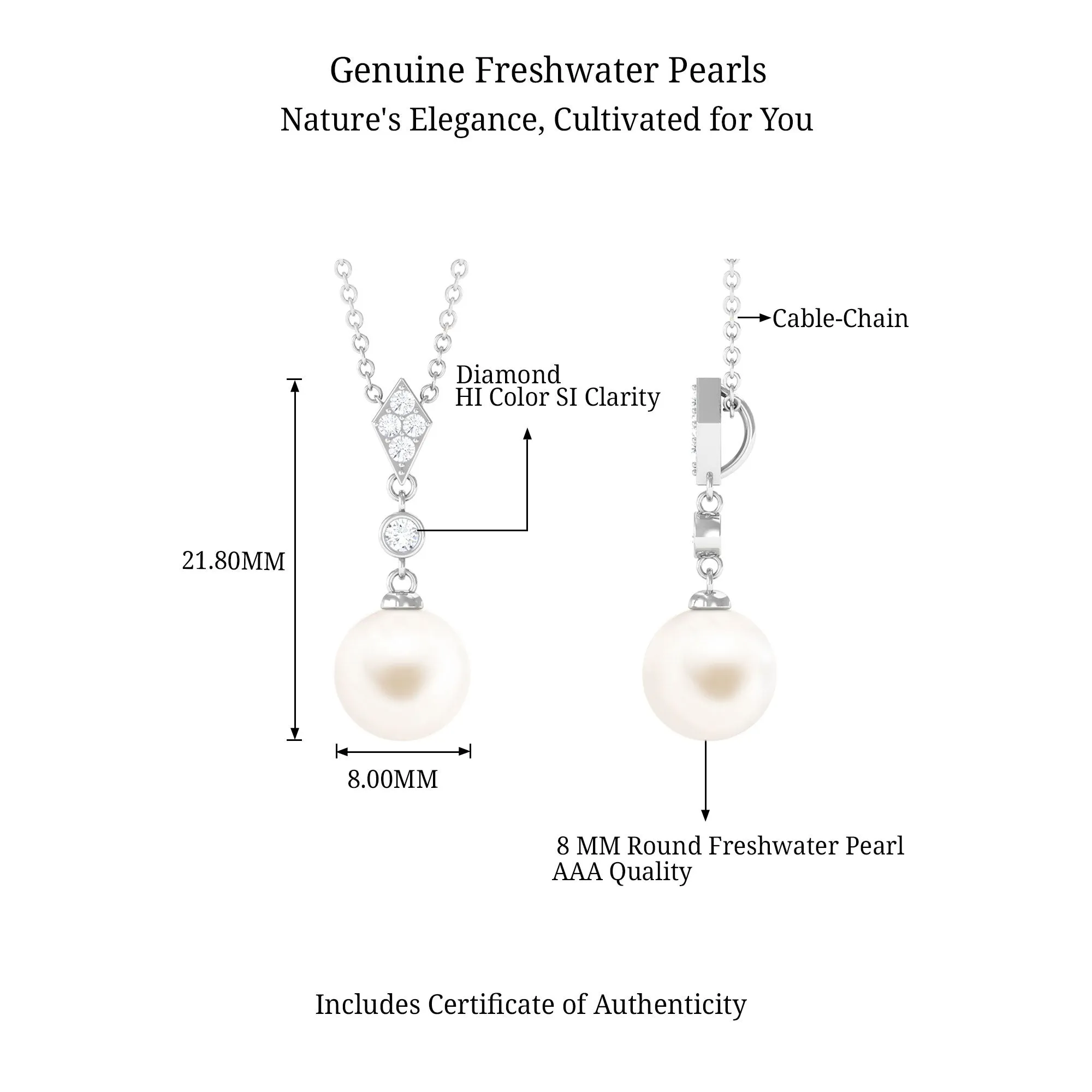 Cultured White Pearl Drop Pendant with Diamond