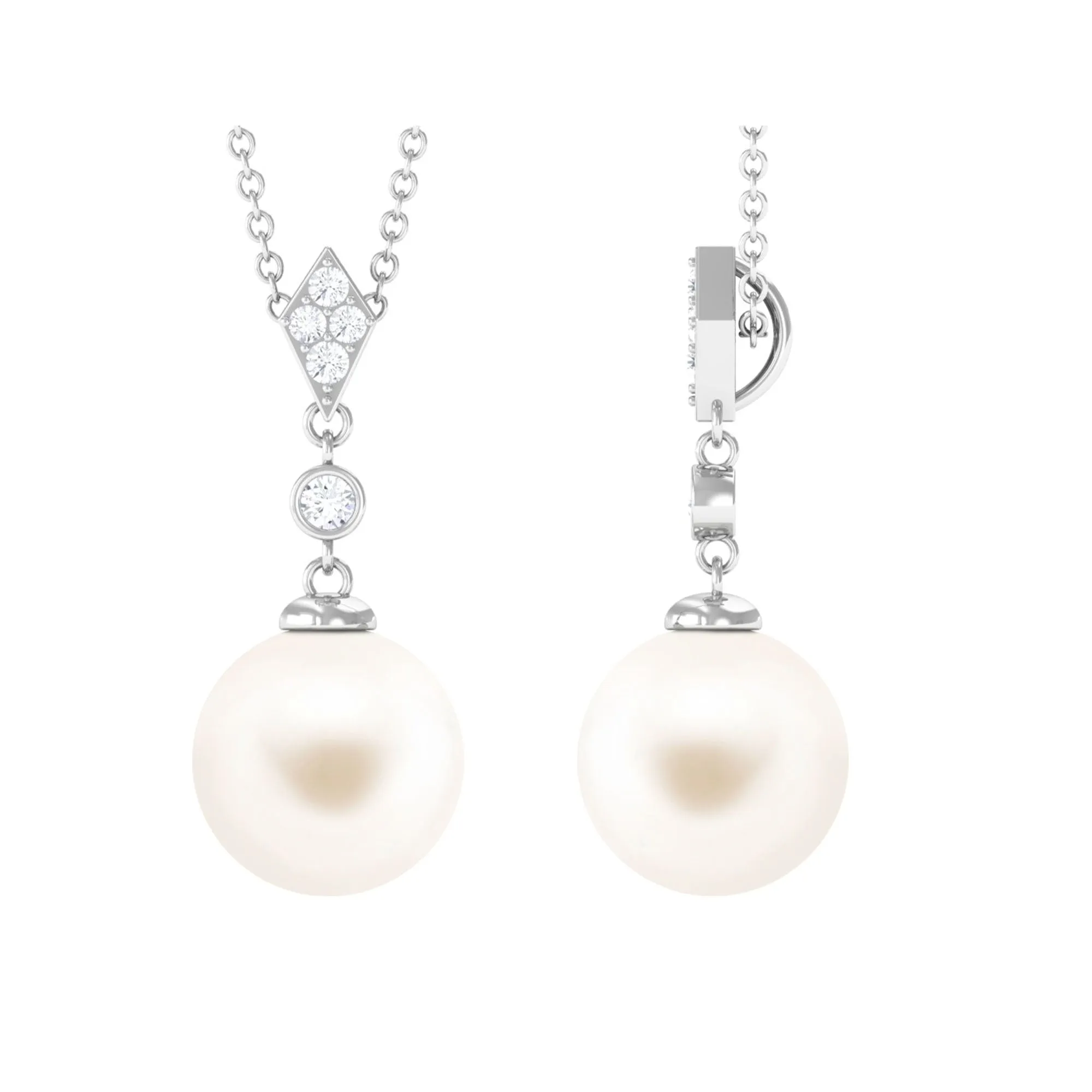 Cultured White Pearl Drop Pendant with Diamond