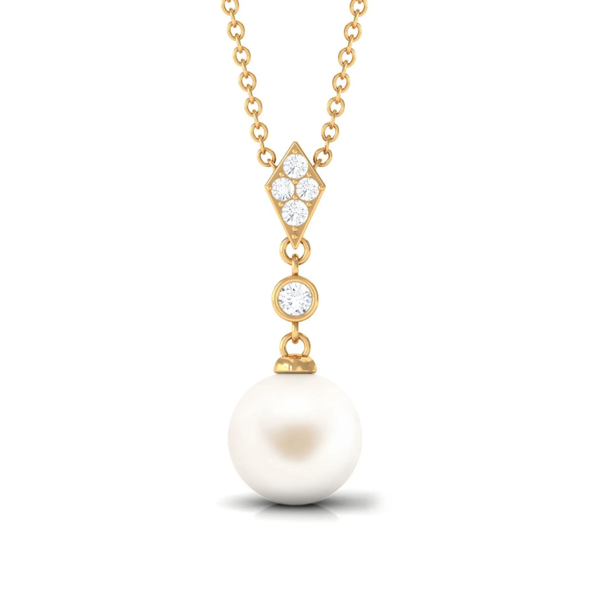 Cultured White Pearl Drop Pendant with Diamond