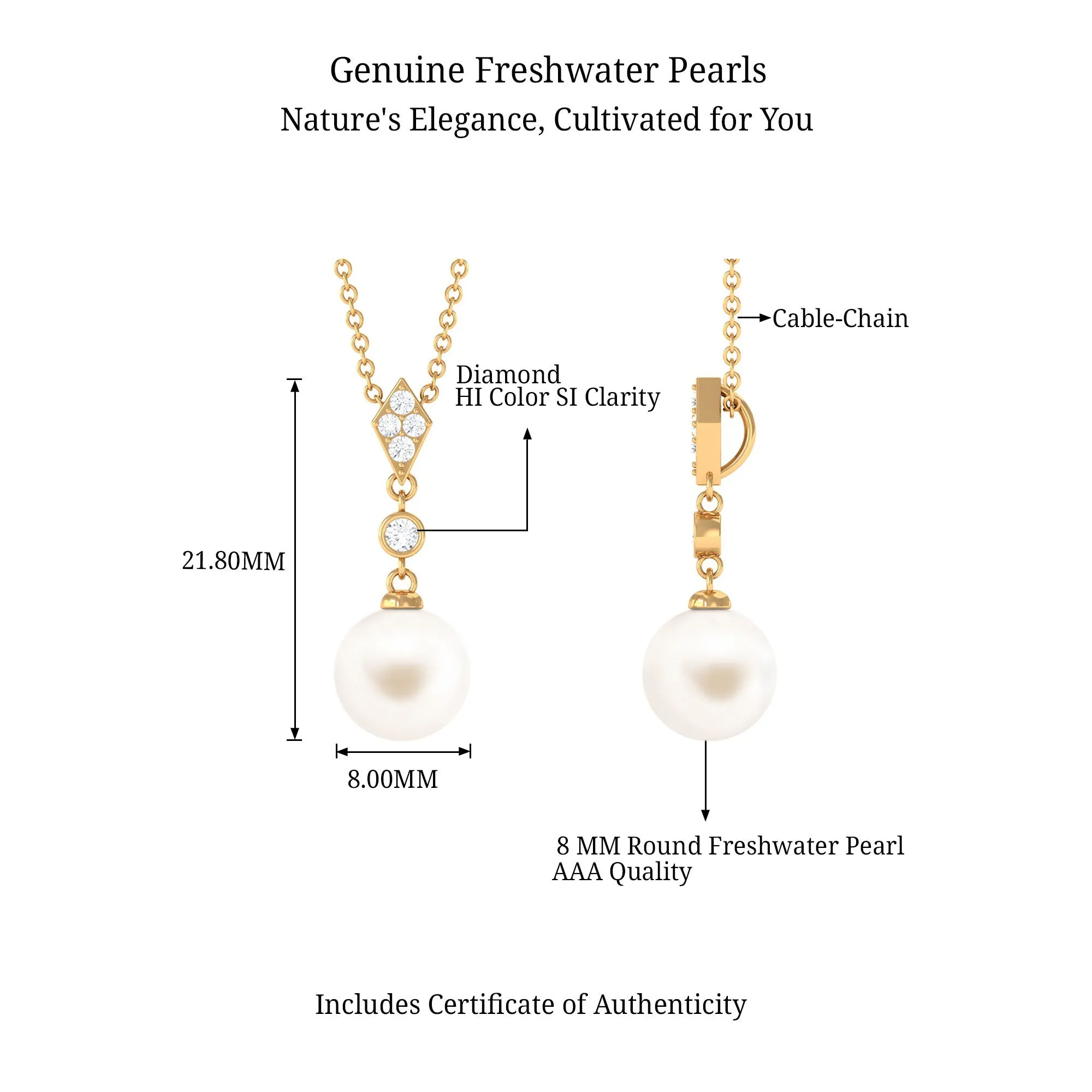 Cultured White Pearl Drop Pendant with Diamond