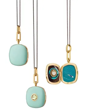 Cushion Enamel Locket in Green