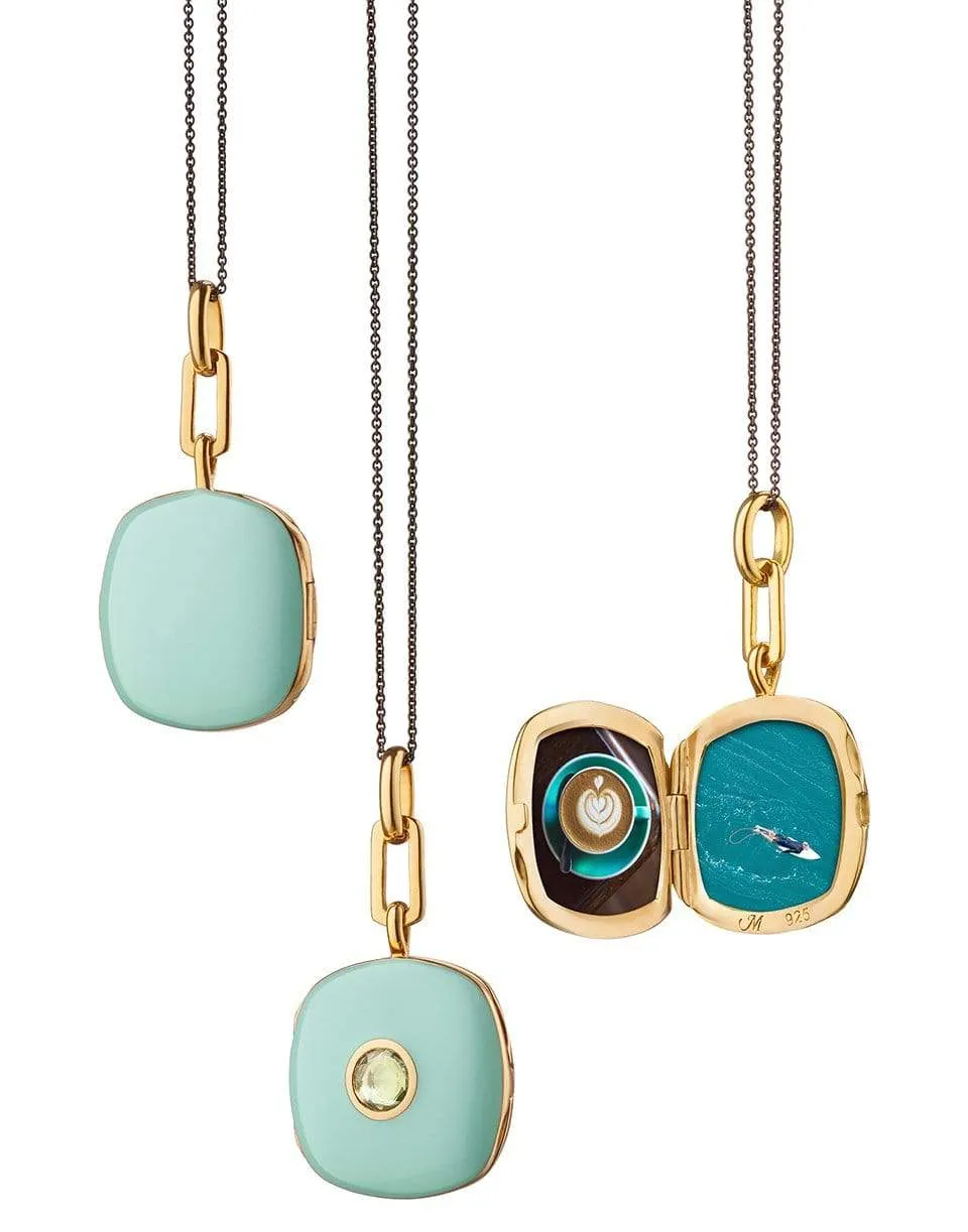 Cushion Enamel Locket in Green