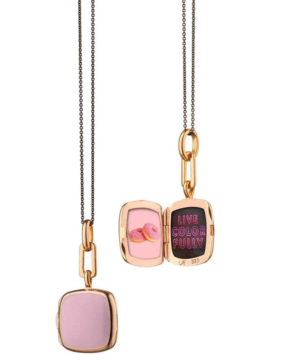 Cushion Enamel Locket in Pink