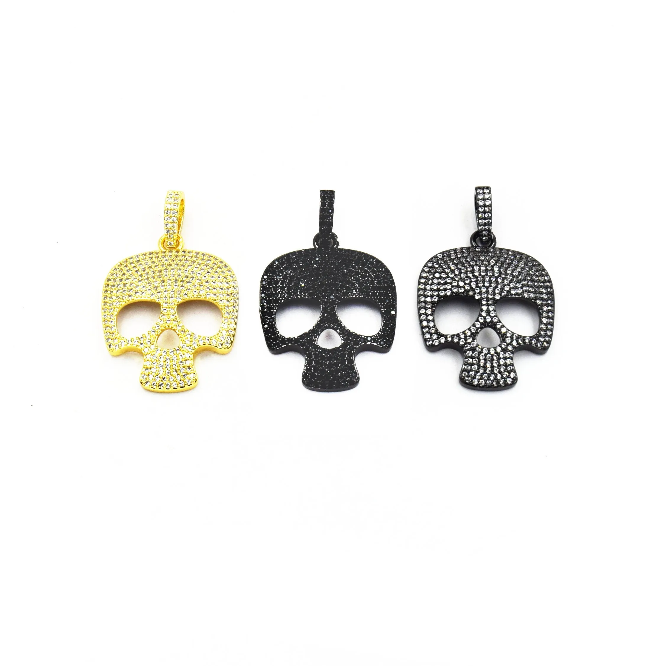 CZ Pendant | 26mm x 28mm Skull Shaped Cubic Zirconia Pendant/Charm - Gold and Gunmetal available