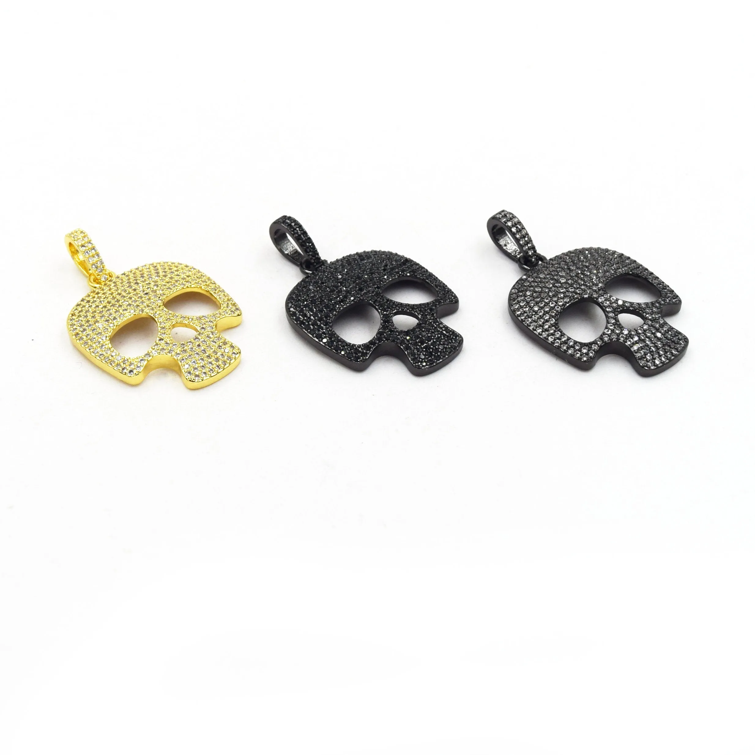 CZ Pendant | 26mm x 28mm Skull Shaped Cubic Zirconia Pendant/Charm - Gold and Gunmetal available