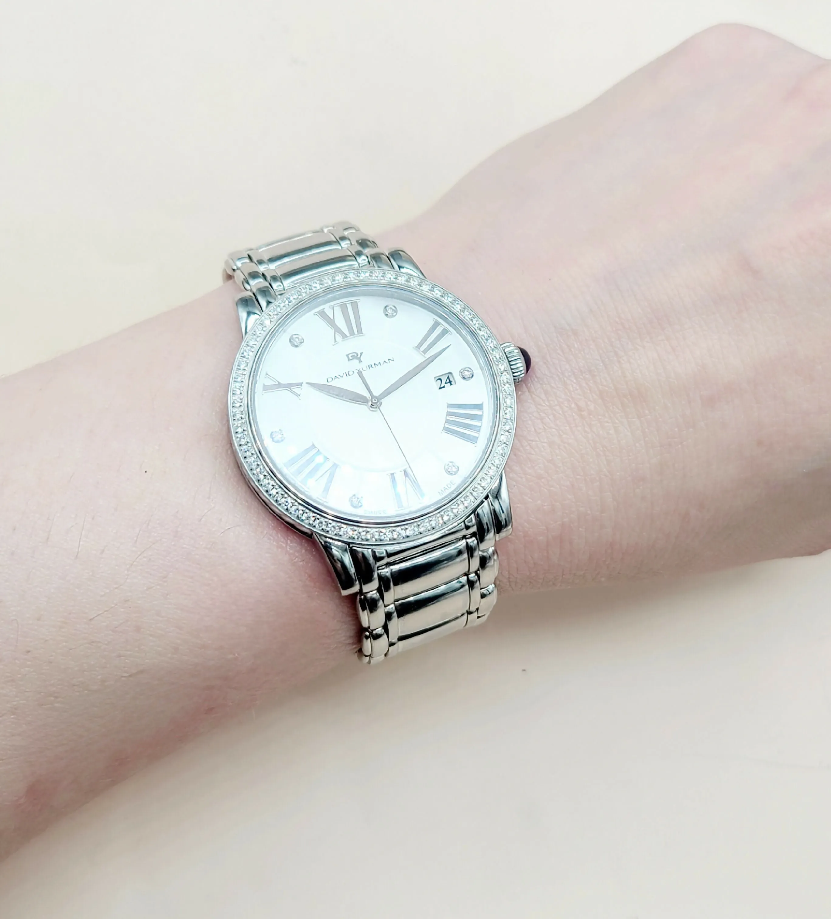 David Yurman Classic Quartz Watch Stainless Steel with Diamond Bezel, 38mm